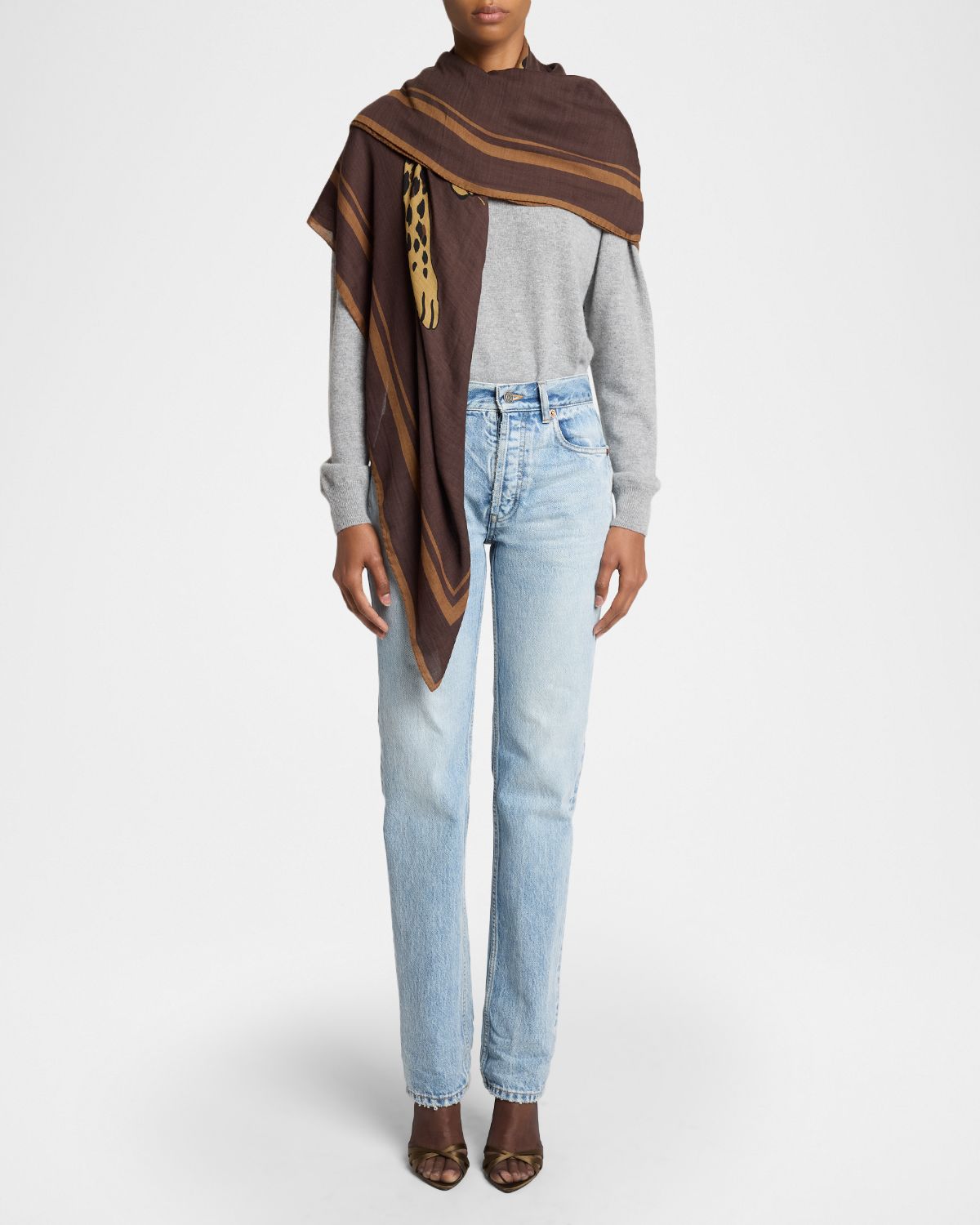 Saint Laurent Cassandre Square Scarf in Wool Twill