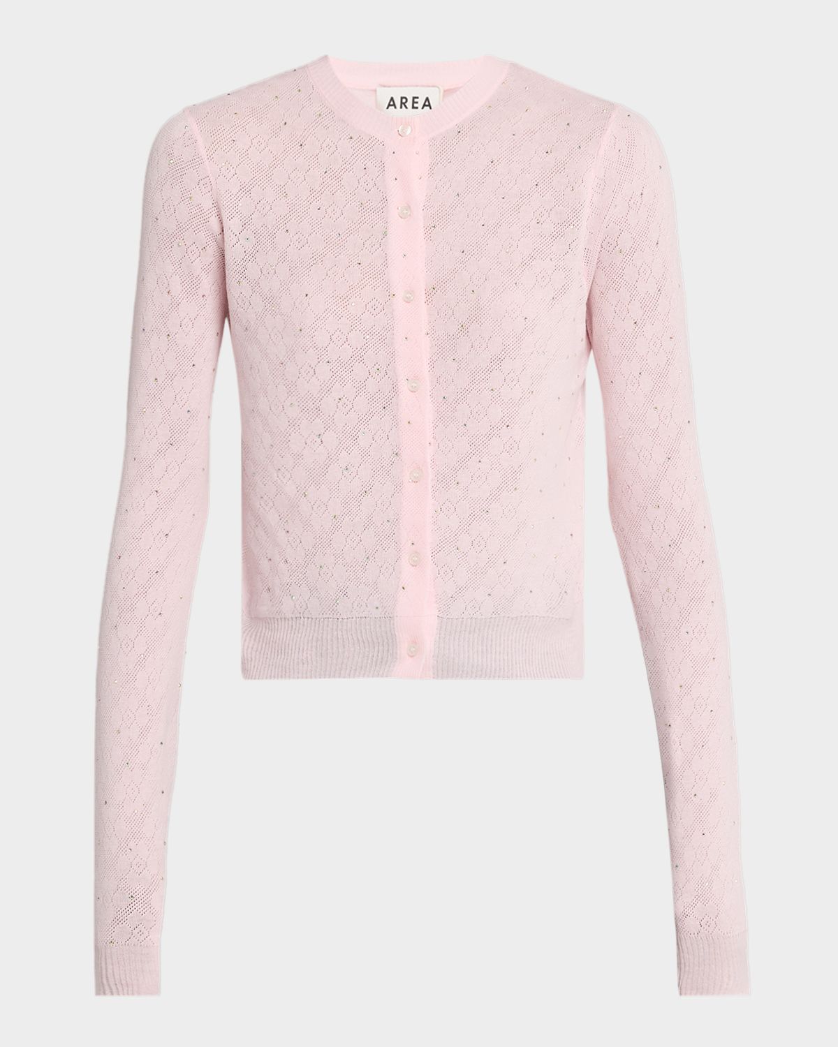 AREA Embellished Girly Flower Pointelle Knit Cardigan