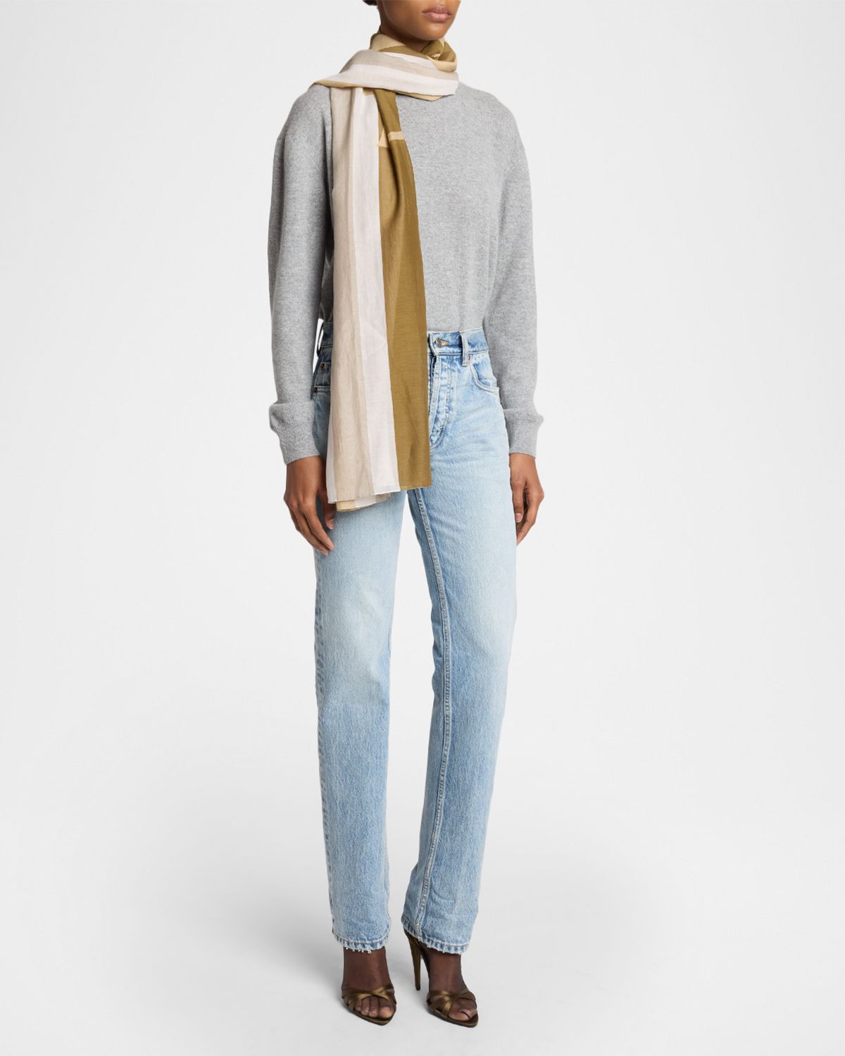 Saint Laurent Cassandre Striped Stole in Cotton and Silk