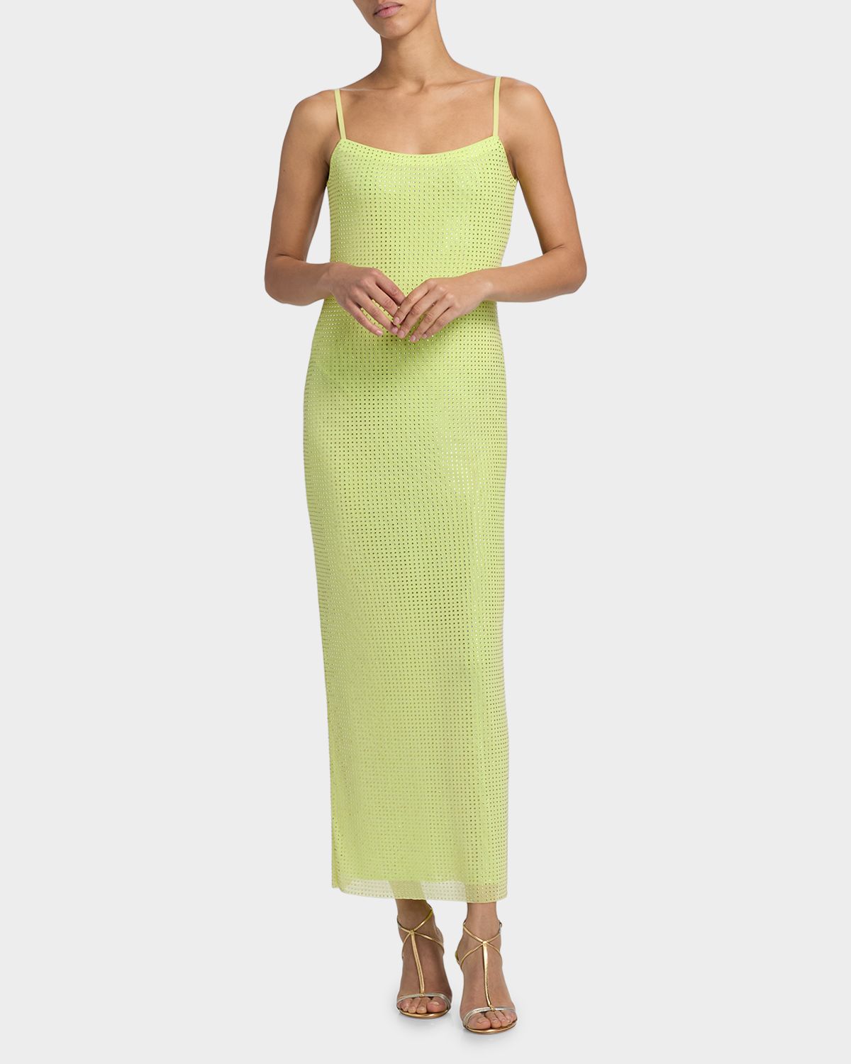 AREA Crystal Hotfix Mesh Backless Maxi Dress