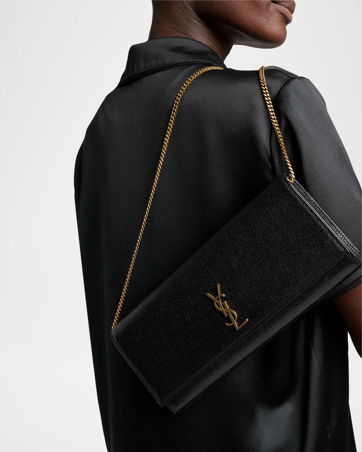 Saint Laurent Kate YSL Pebbled Leather Clutch Bag
