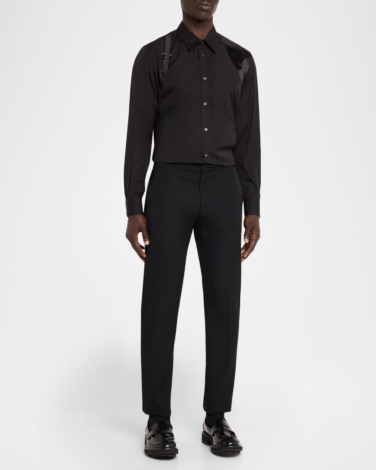 McQueen Men 's Harness Cotton Satin-Trim Sport Shirt