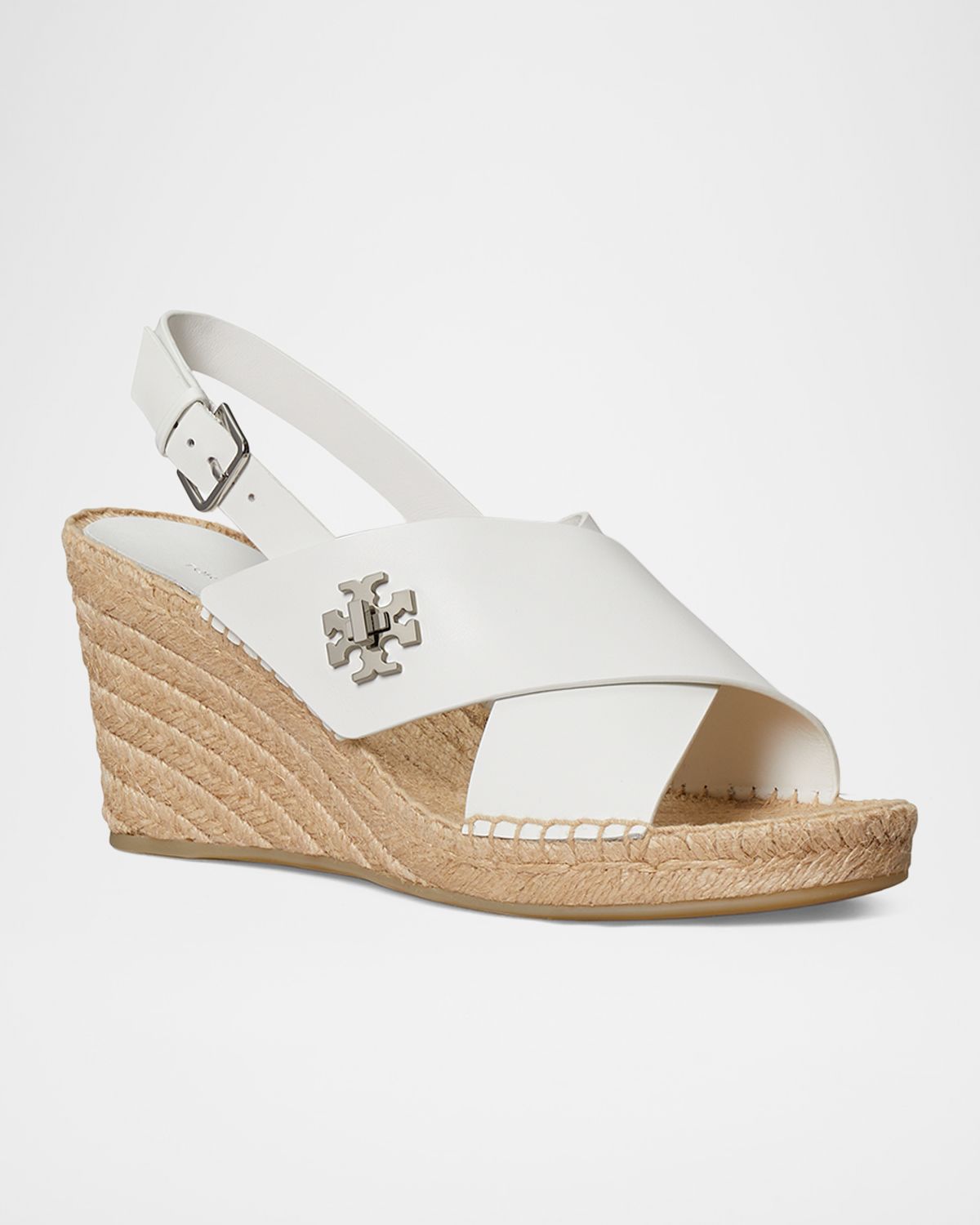 Tory Burch Turnlock Leather Slingback Espadrille Wedge Sandals