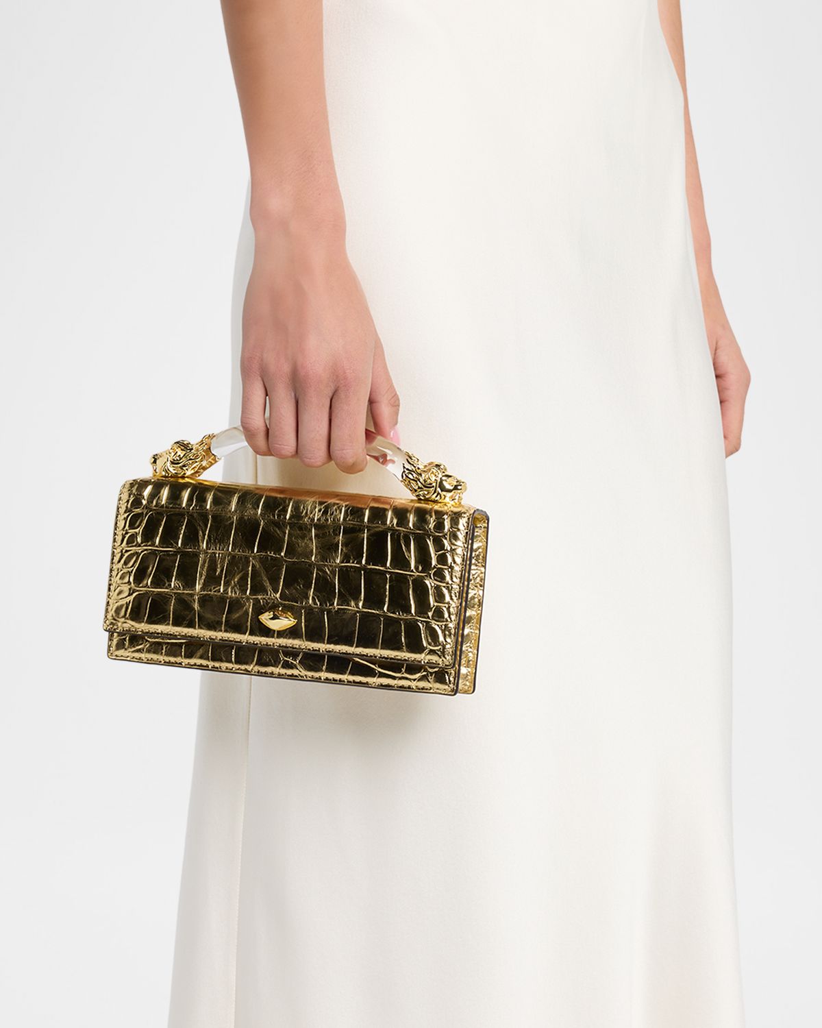 Alexis Bittar Lioness Metallic Croc-Embossed Leather Top-Handle Bag