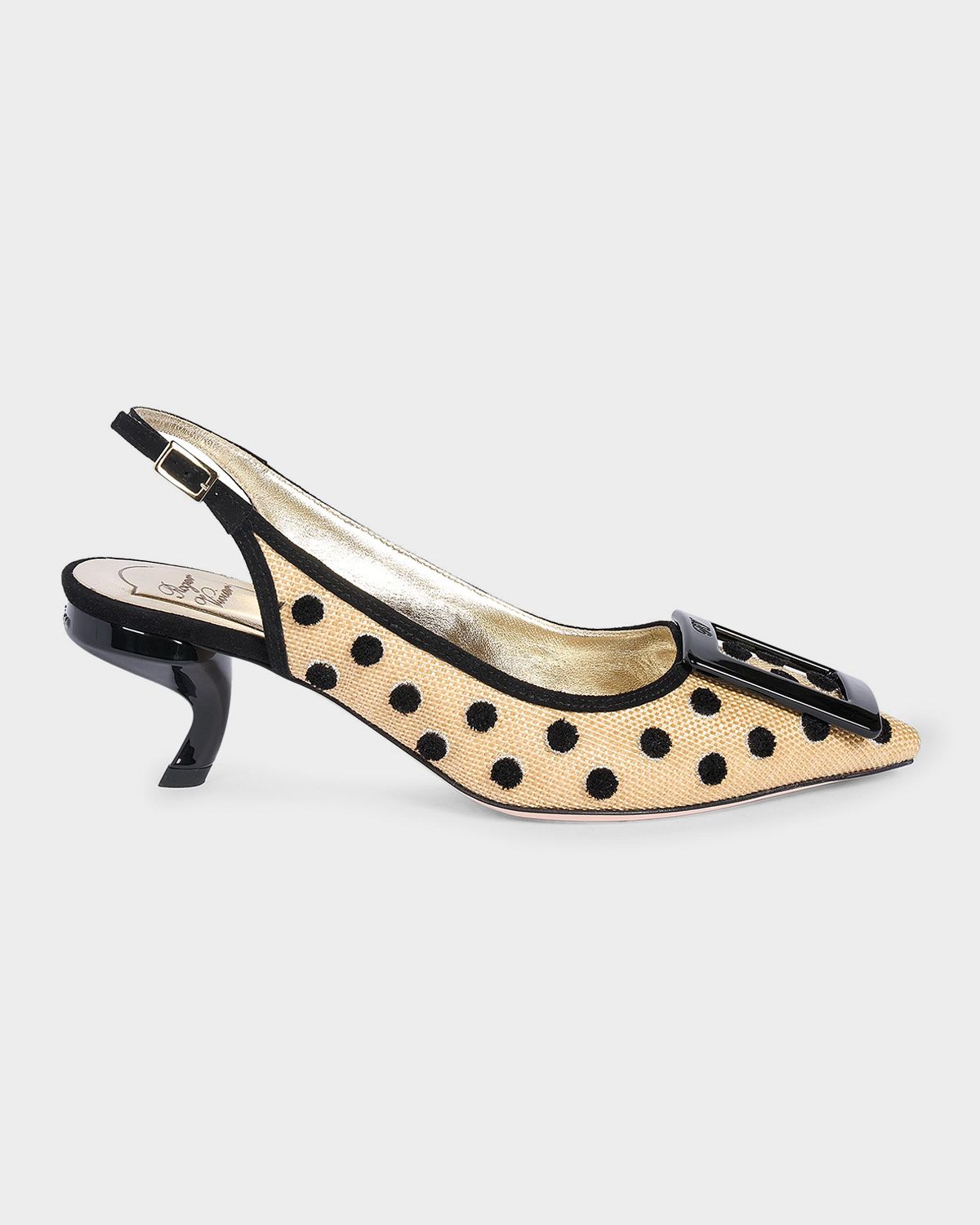Roger Vivier 55mm Virgule Embroidered Dots Raffia and Suede Slingback Pumps | Thumbnail 7