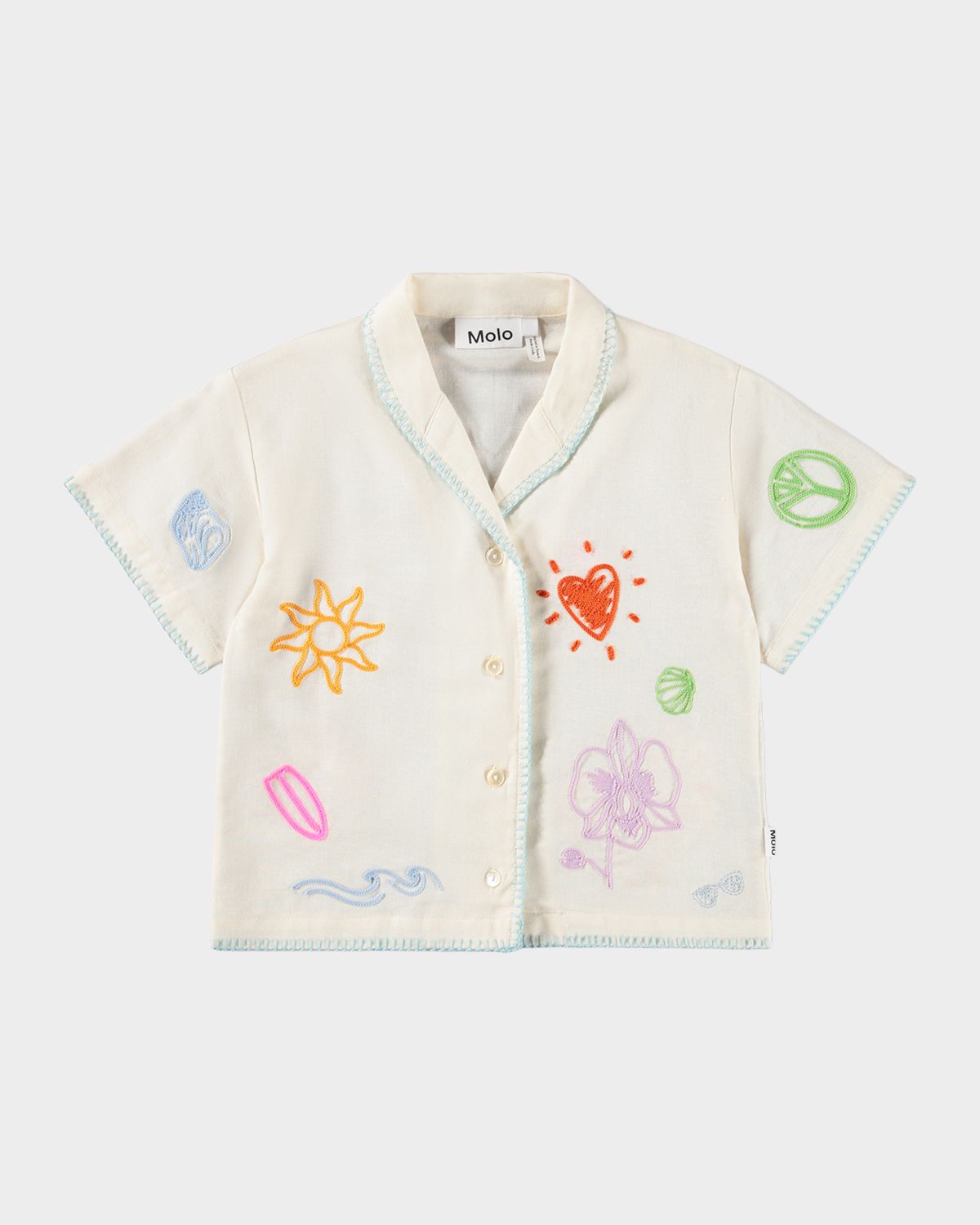 Molo Girl 's Rosalle Embroidered Cotton Short-Sleeve Shirt