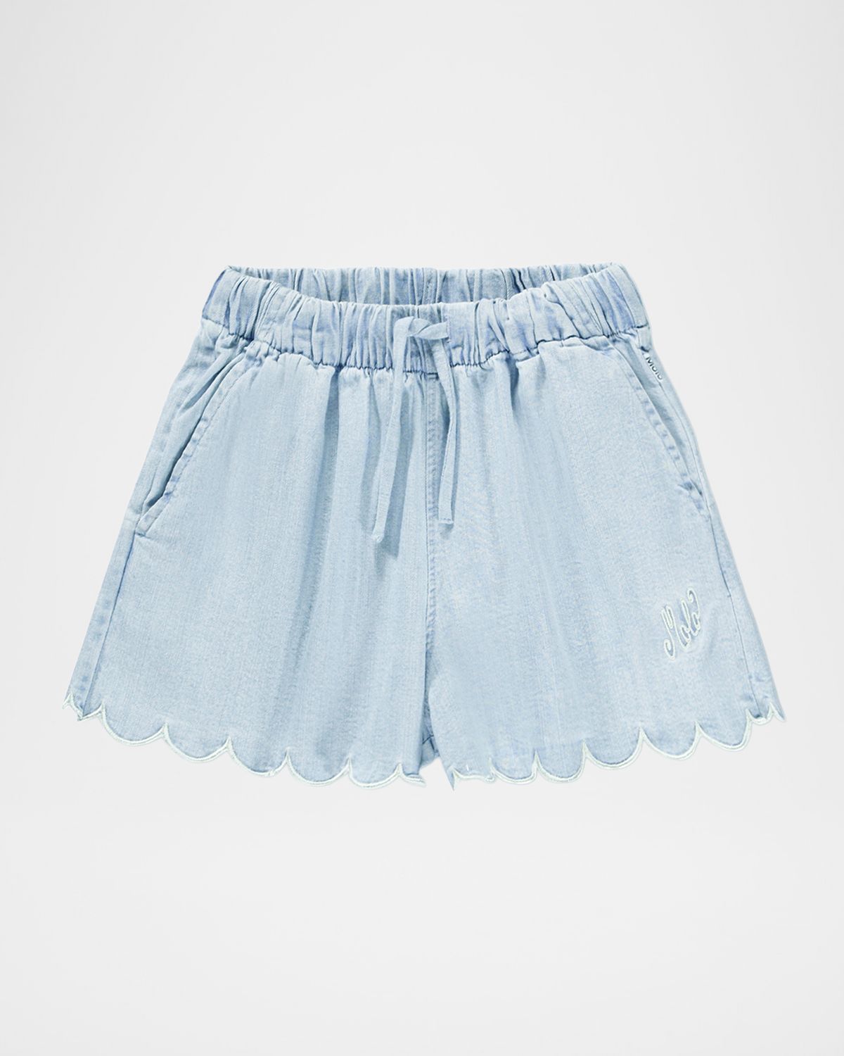 Molo Girl 's Addie Scalloped Cotton Chambray Shorts
