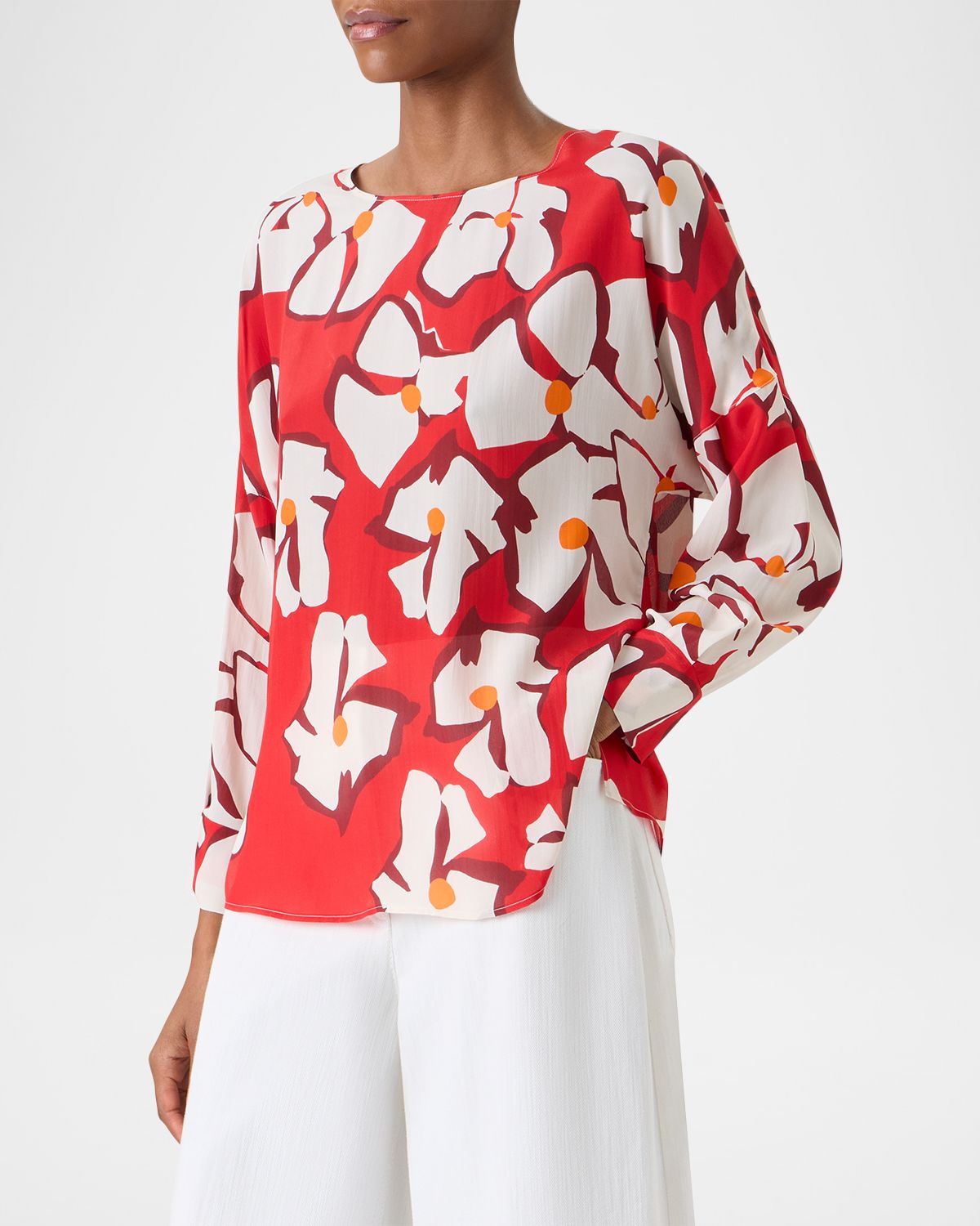 Akris punto Papercut Flower Print Viscose-Silk Crepe De Chine Blouse | Thumbnail 4 Akris punto Papercut Flower Print Viscose-Silk Crepe De Chine Blouse | Thumbnail 4