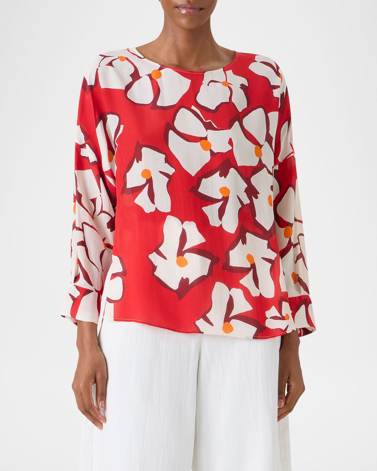 Akris punto Papercut Flower Print Viscose-Silk Crepe De Chine Blouse | Thumbnail 6 Akris punto Papercut Flower Print Viscose-Silk Crepe De Chine Blouse | Thumbnail 6