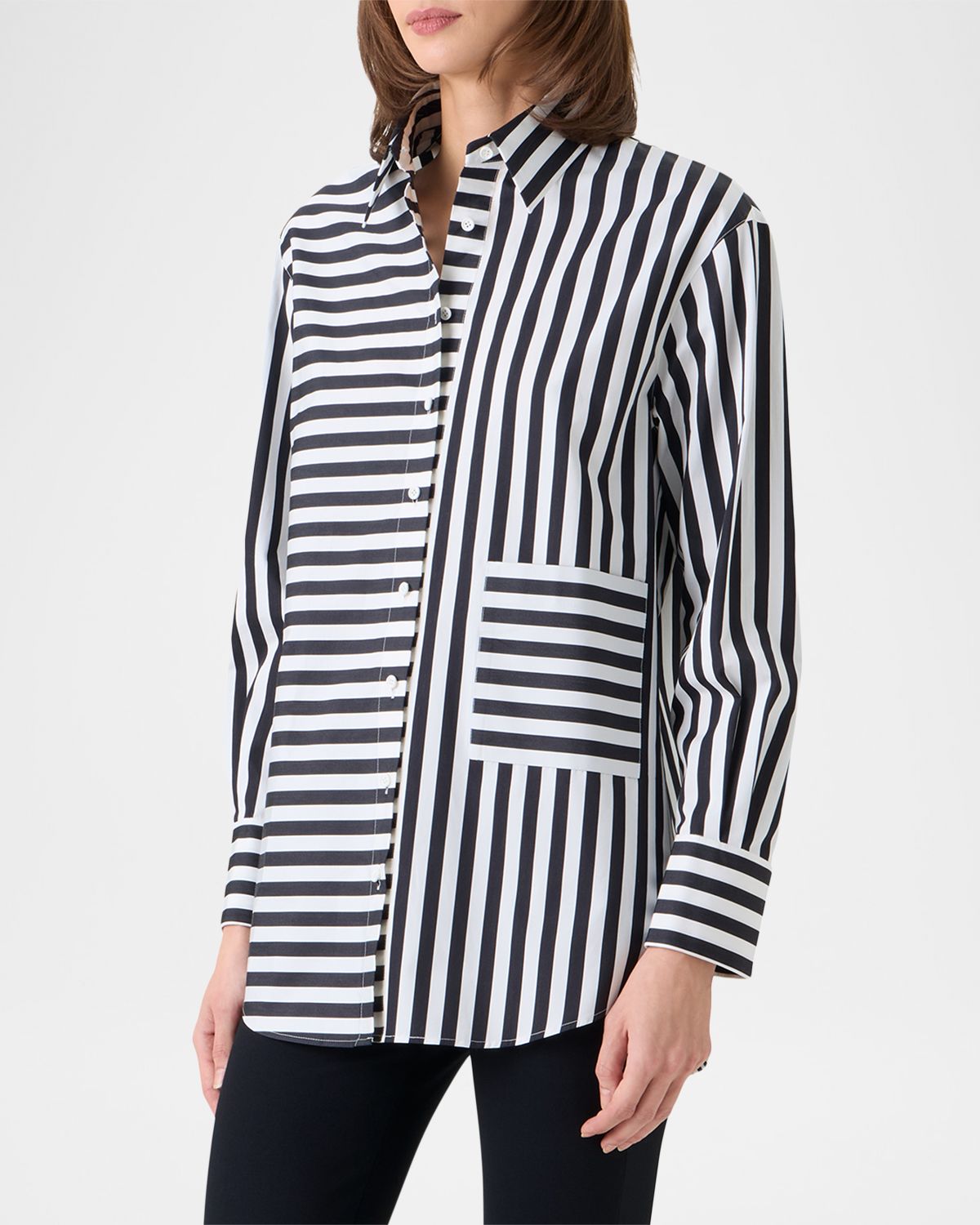 Akris punto Large Striped Cotton Poplin Oversized Button-Down Shirt | Thumbnail 4 Akris punto Large Striped Cotton Poplin Oversized Button-Down Shirt | Thumbnail 4