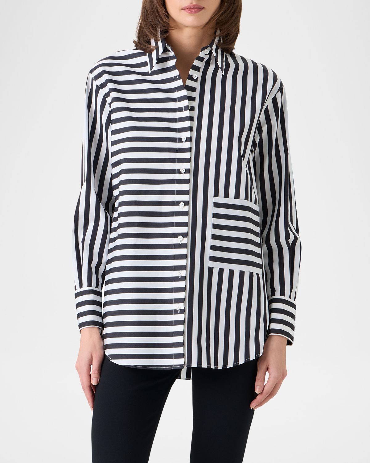 Akris punto Large Striped Cotton Poplin Oversized Button-Down Shirt | Thumbnail 6 Akris punto Large Striped Cotton Poplin Oversized Button-Down Shirt | Thumbnail 6