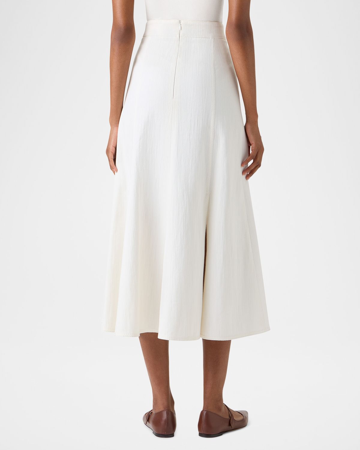 Akris punto High-Waist Front Pleat Stretch Denim Midi Skirt | Thumbnail 5 Akris punto High-Waist Front Pleat Stretch Denim Midi Skirt | Thumbnail 5
