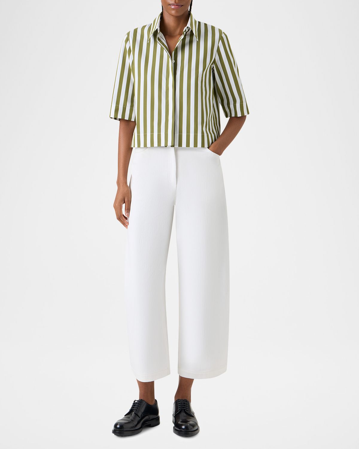 Akris punto Striped Cotton Poplin Boxy Button-Down Shirt | Thumbnail 6