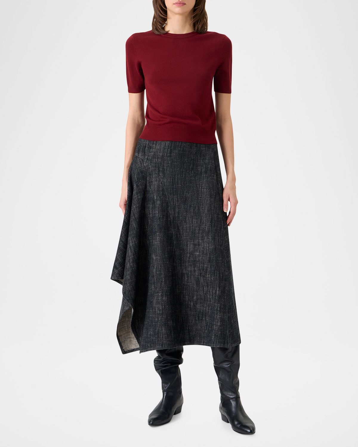 Akris punto Short-Sleeve Merino Wool-Blend Knit Sweater | Thumbnail 2