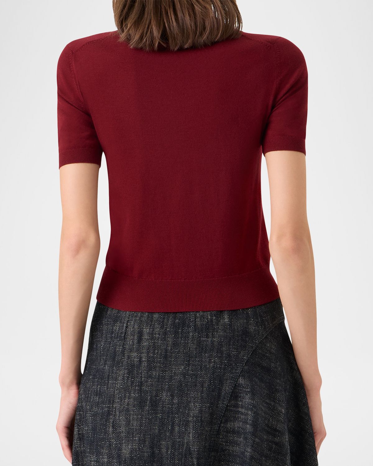 Akris punto Short-Sleeve Merino Wool-Blend Knit Sweater | Thumbnail 3
