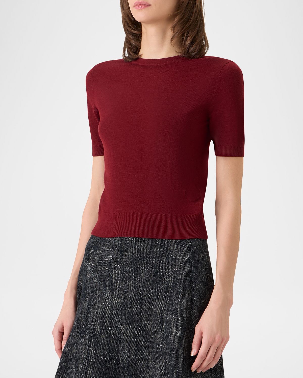 Akris punto Short-Sleeve Merino Wool-Blend Knit Sweater | Thumbnail 4