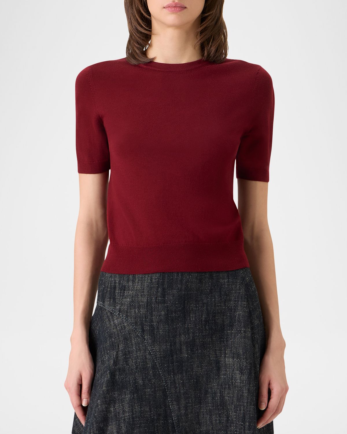 Akris punto Short-Sleeve Merino Wool-Blend Knit Sweater | Thumbnail 6
