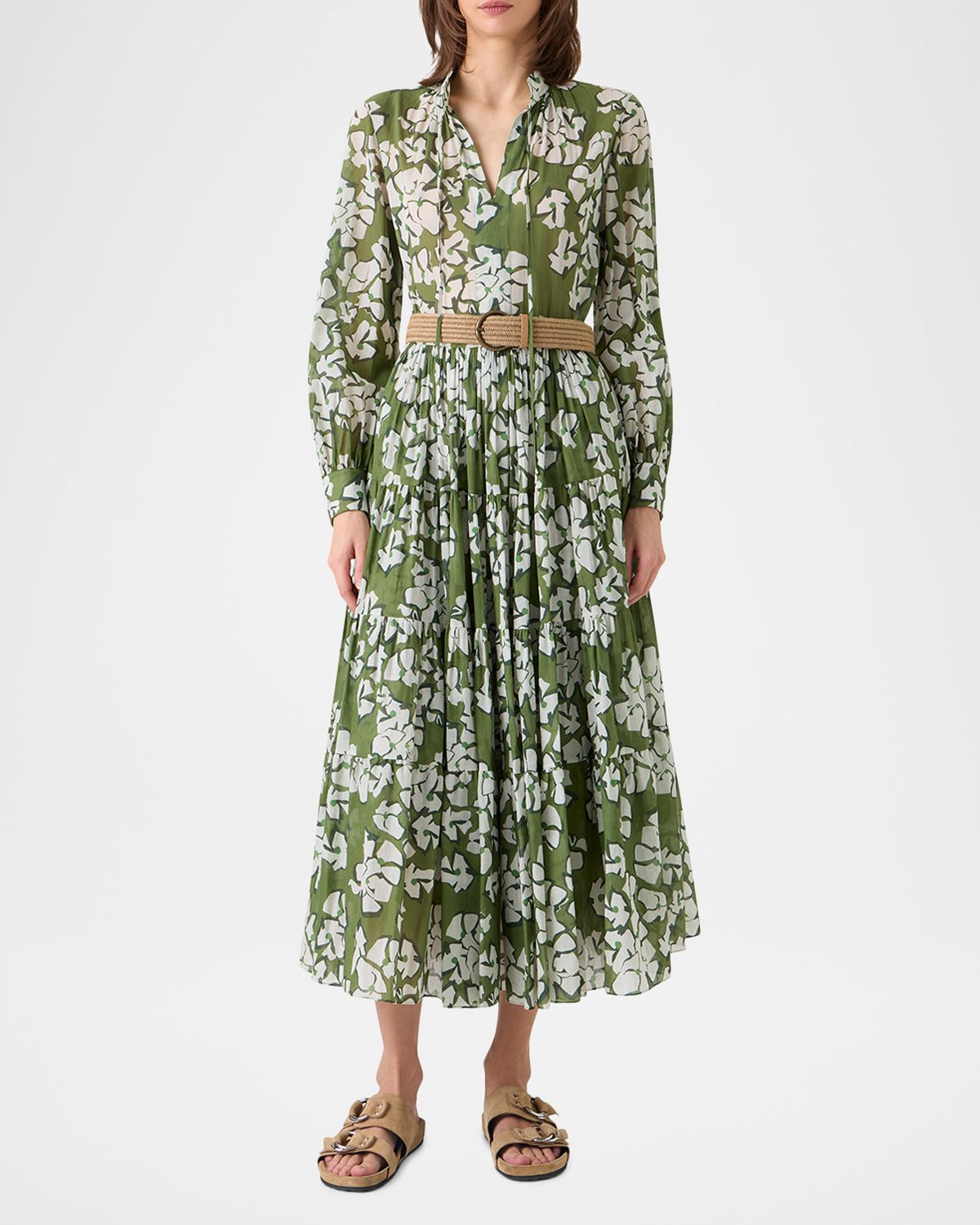 Akris punto Floral Cotton Muslin Tiered Midi Shirtdress | Thumbnail 4