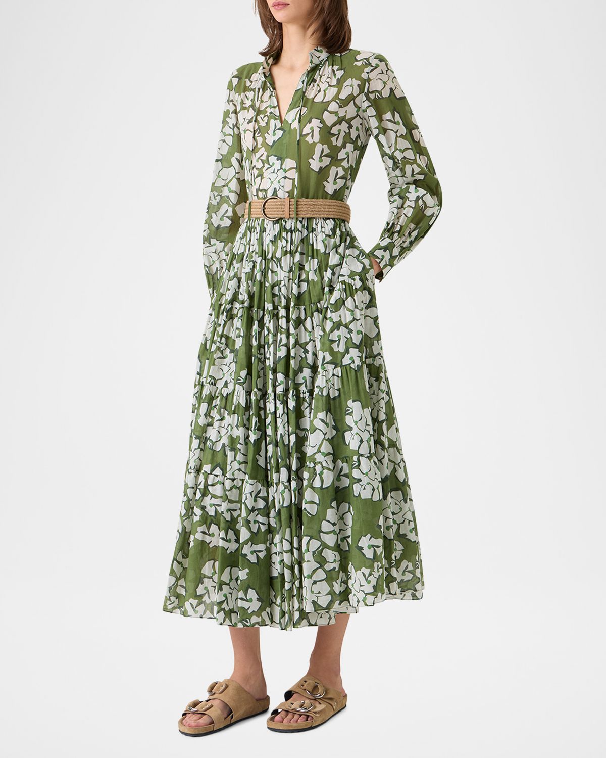 Akris punto Floral Cotton Muslin Tiered Midi Shirtdress | Thumbnail 6