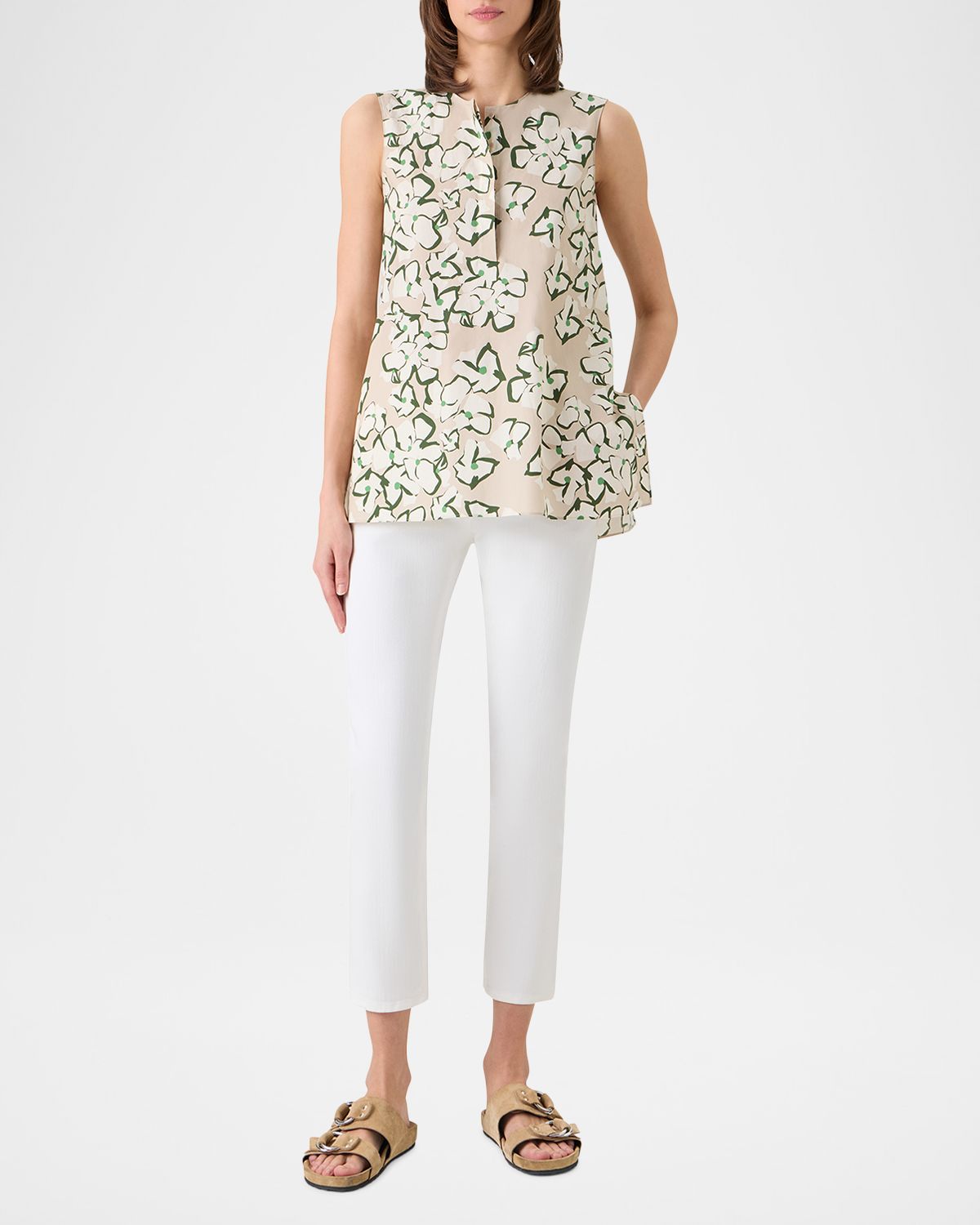 Akris punto Papercut Flower Print Cotton Poplin Sleeveless Tunic Blouse | Thumbnail 6 Akris punto Papercut Flower Print Cotton Poplin Sleeveless Tunic Blouse | Thumbnail 6