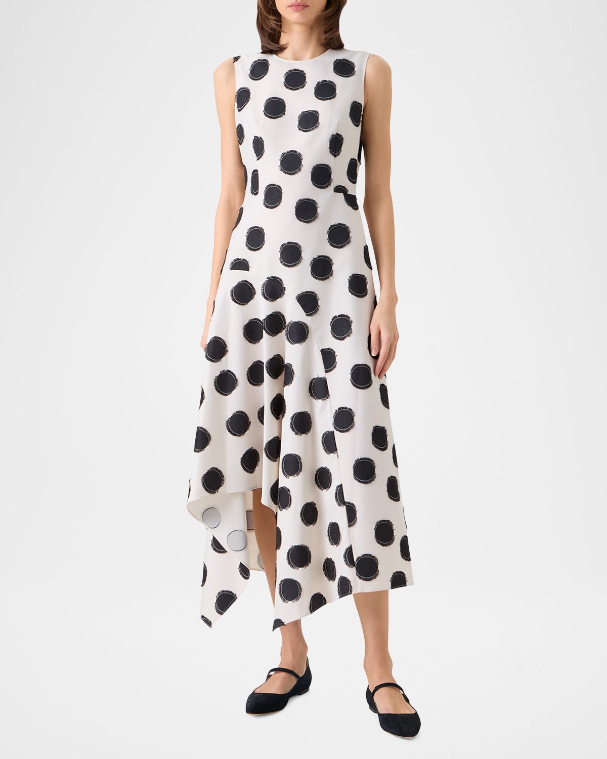Akris punto Sleeveless Fringed Polka-Dot Jacquard Midi Dress | Thumbnail 2 Akris punto Sleeveless Fringed Polka-Dot Jacquard Midi Dress | Thumbnail 2