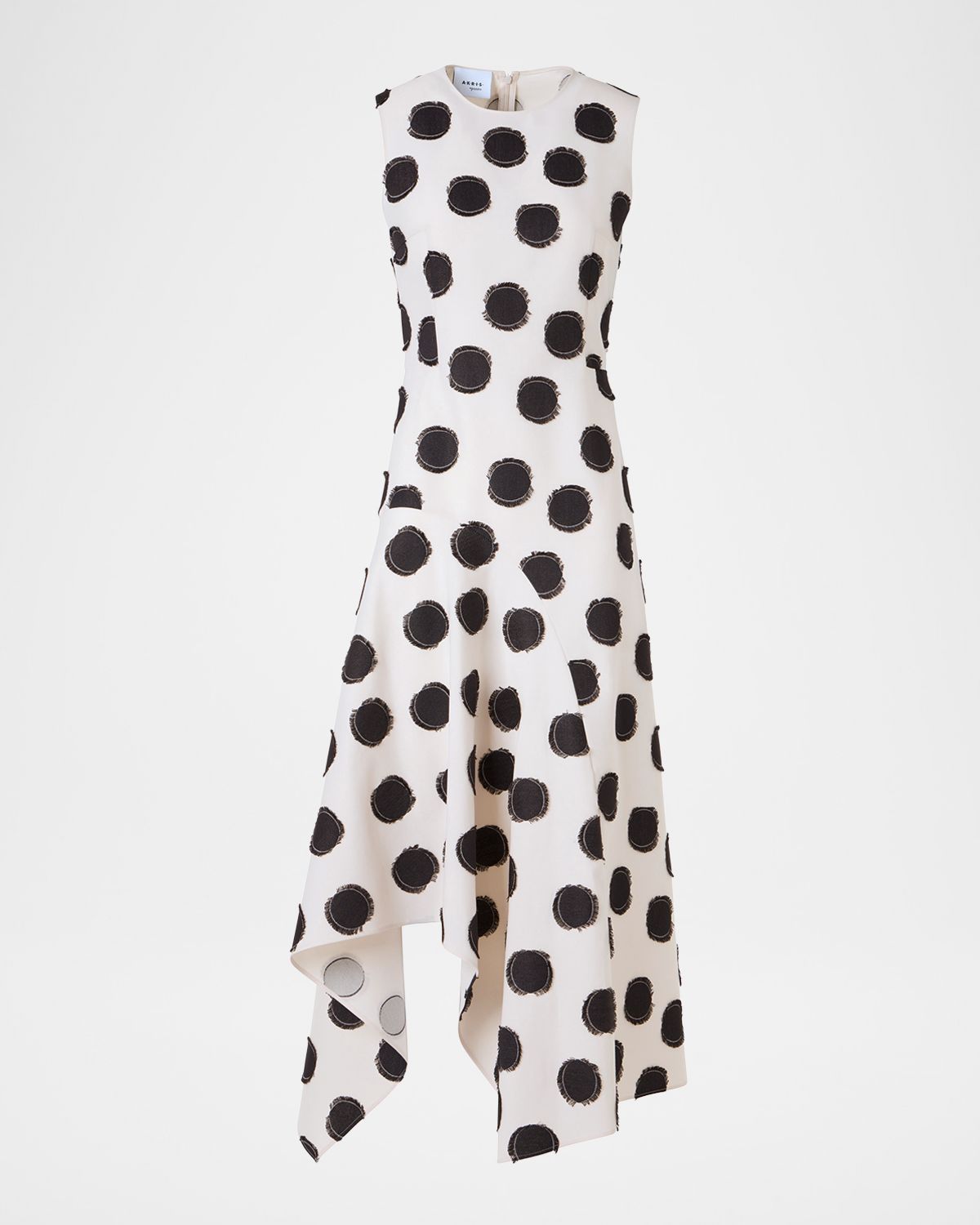 Akris punto Sleeveless Fringed Polka-Dot Jacquard Midi Dress