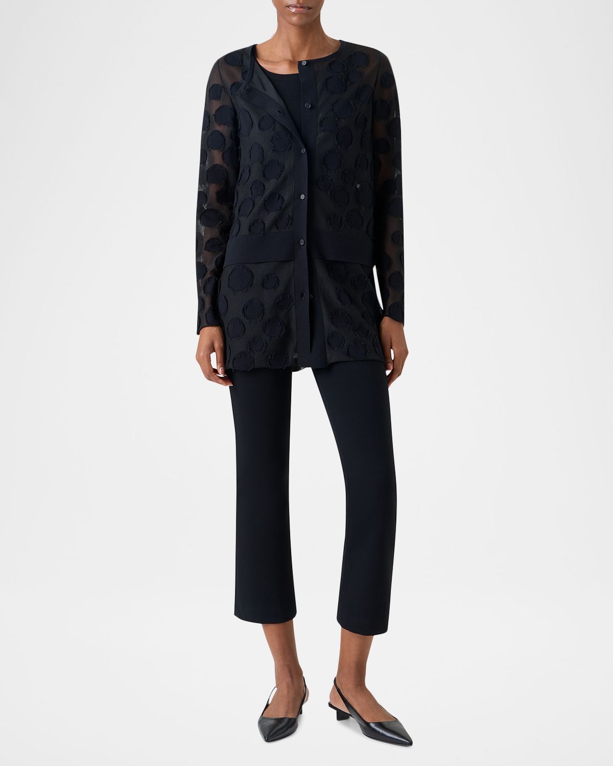 Akris punto Polka-Dot Tulle Knit Crewneck Cardigan | Thumbnail 2 Akris punto Polka-Dot Tulle Knit Crewneck Cardigan | Thumbnail 2