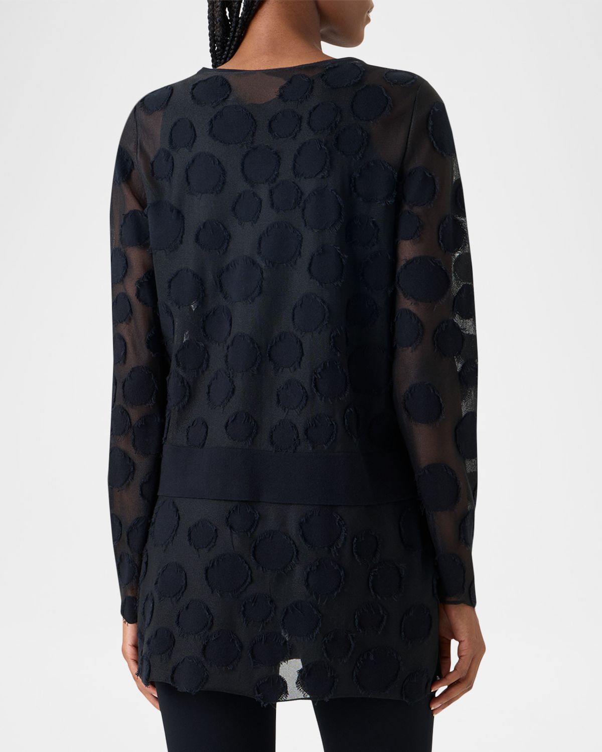 Akris punto Polka-Dot Tulle Knit Crewneck Cardigan | Thumbnail 3 Akris punto Polka-Dot Tulle Knit Crewneck Cardigan | Thumbnail 3