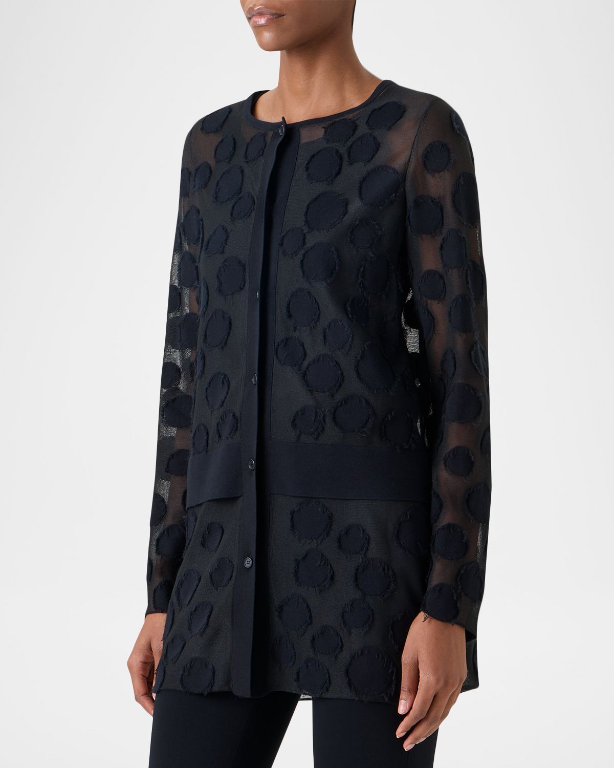 Akris punto Polka-Dot Tulle Knit Crewneck Cardigan | Thumbnail 4 Akris punto Polka-Dot Tulle Knit Crewneck Cardigan | Thumbnail 4