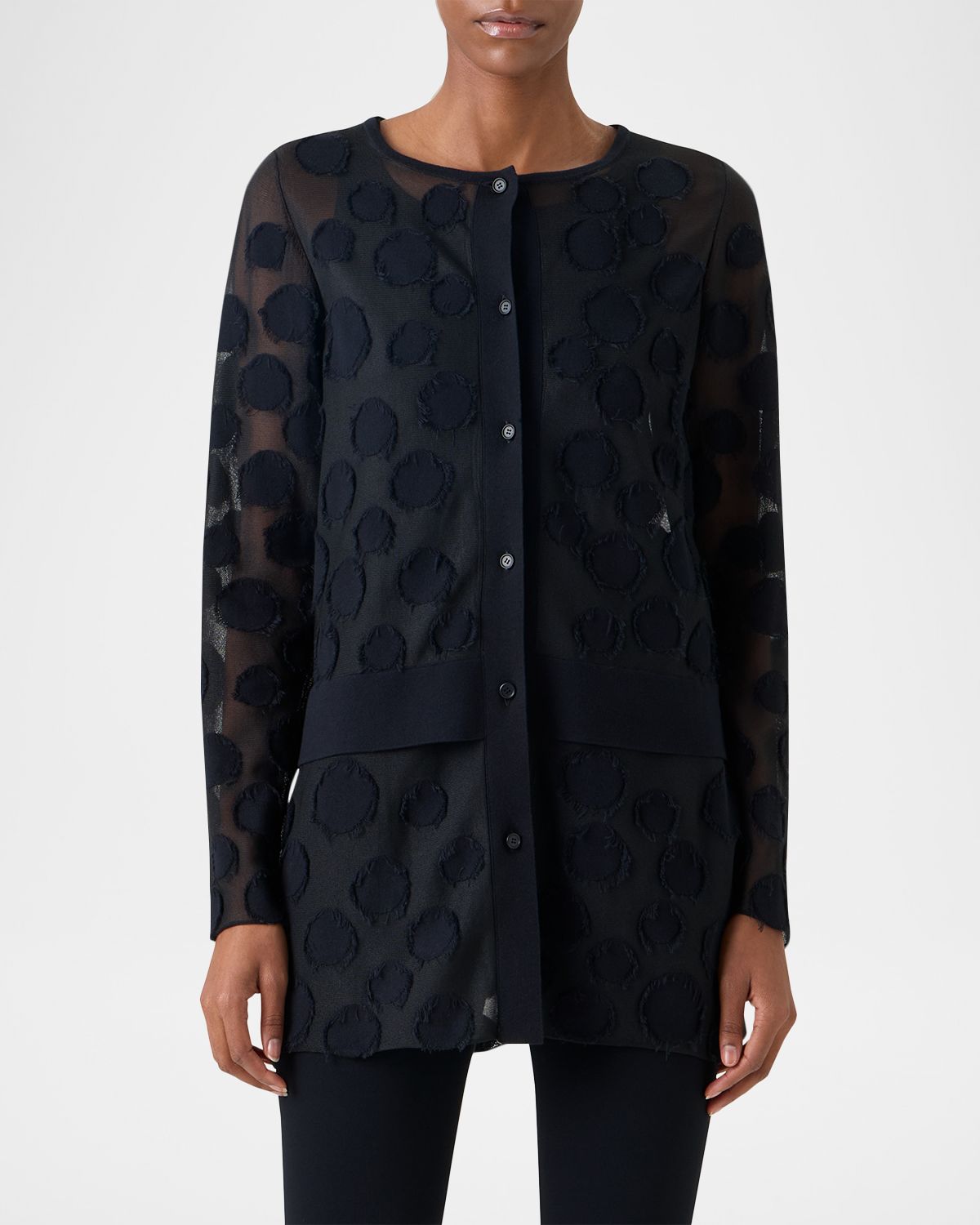 Akris punto Polka-Dot Tulle Knit Crewneck Cardigan | Thumbnail 6 Akris punto Polka-Dot Tulle Knit Crewneck Cardigan | Thumbnail 6