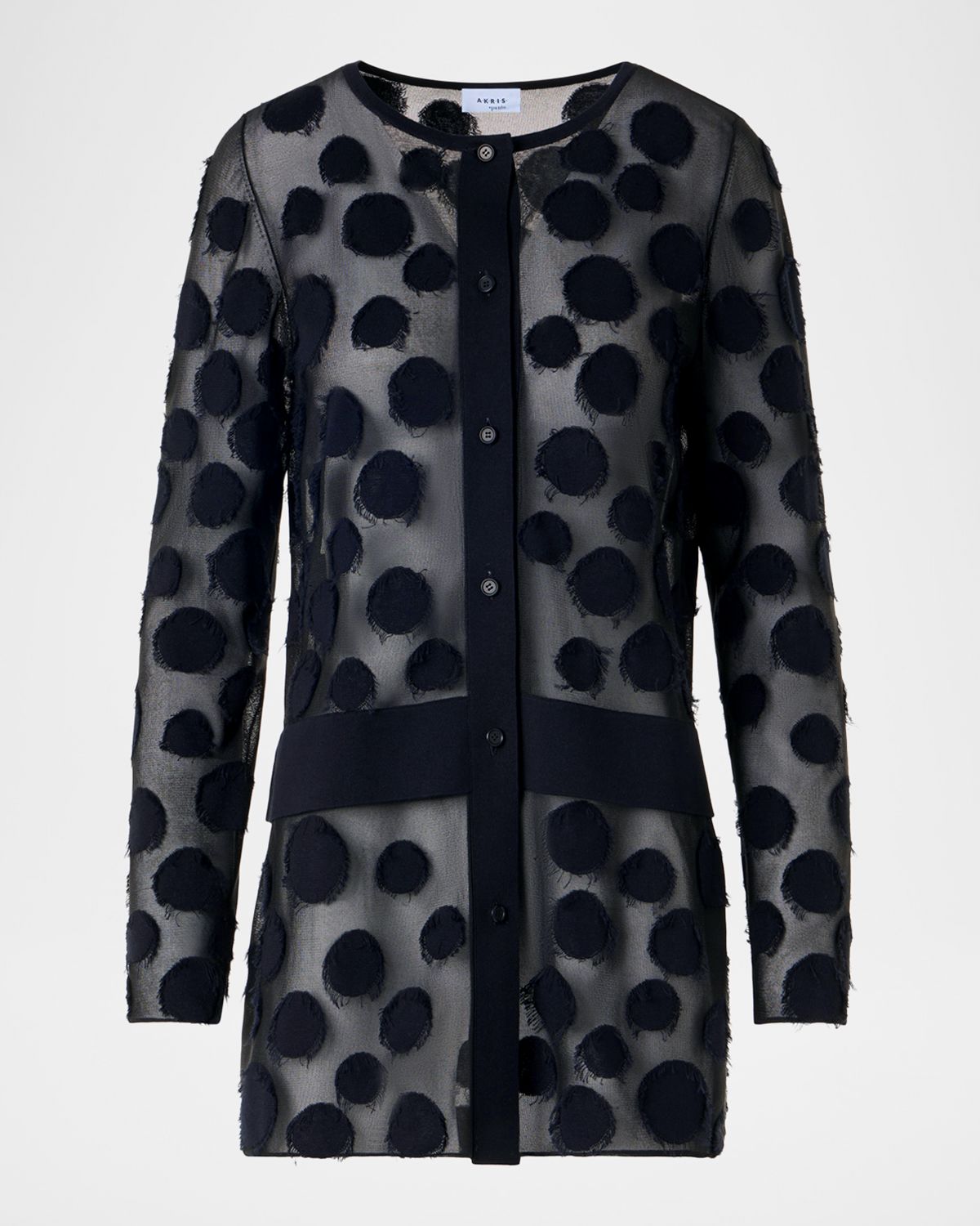 Akris punto Polka-Dot Tulle Knit Crewneck Cardigan