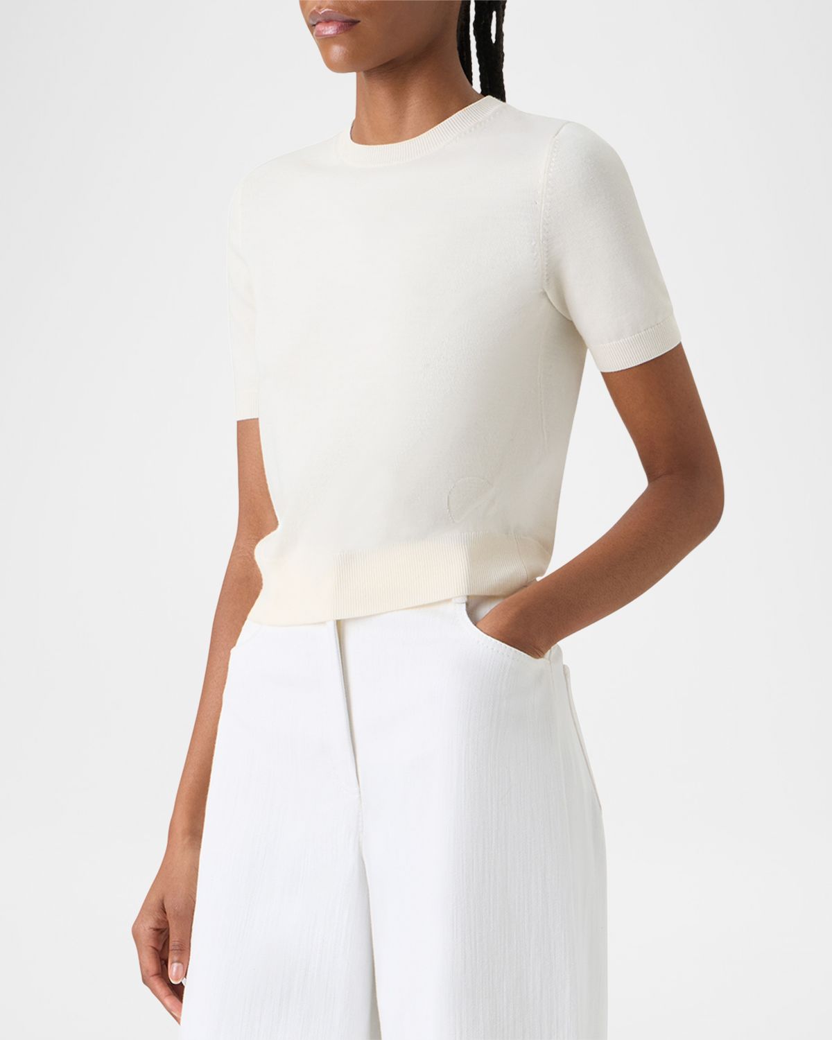 Akris punto Fine Merino Wool Knit Short-Sleeve Crew Neck Sweater | Thumbnail 4