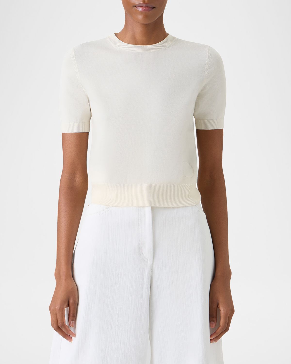 Akris punto Fine Merino Wool Knit Short-Sleeve Crew Neck Sweater | Thumbnail 6