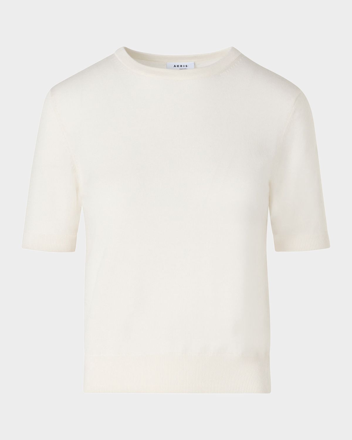 Akris punto Fine Merino Wool Knit Short-Sleeve Crew Neck Sweater