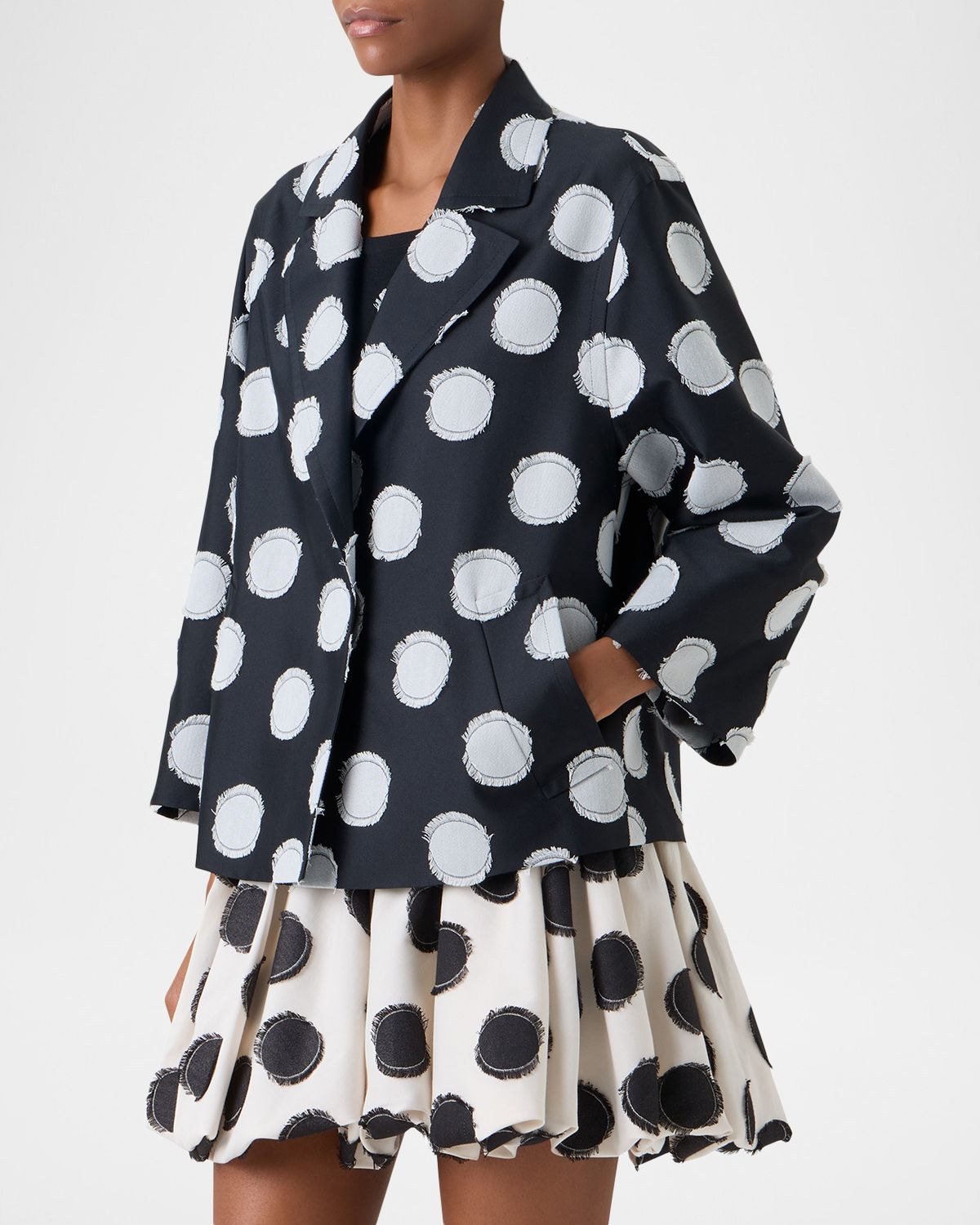 Akris punto Fringed Polka Dot Jacquard Oversized Jacket | Thumbnail 4 Akris punto Fringed Polka Dot Jacquard Oversized Jacket | Thumbnail 4