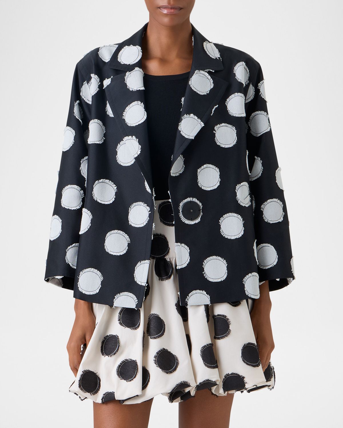 Akris punto Fringed Polka Dot Jacquard Oversized Jacket | Thumbnail 6 Akris punto Fringed Polka Dot Jacquard Oversized Jacket | Thumbnail 6