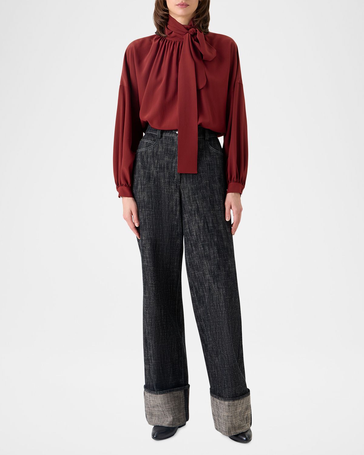 Akris punto Mock-Neck Bow Tie Silk Crepe De Chine Blouse | Thumbnail 2