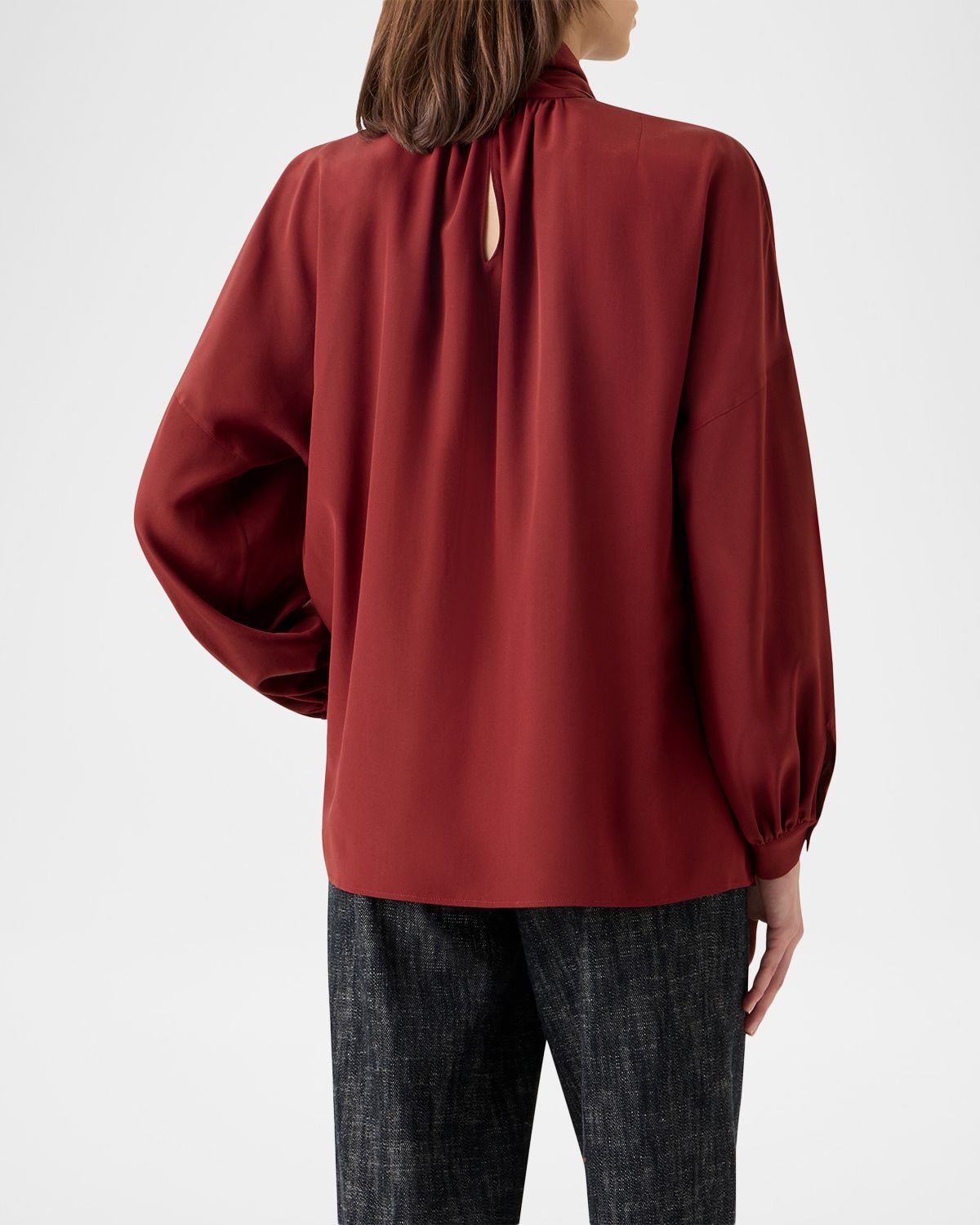 Akris punto Mock-Neck Bow Tie Silk Crepe De Chine Blouse | Thumbnail 3