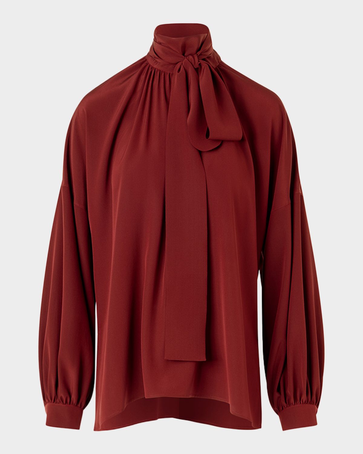 Akris punto Mock-Neck Bow Tie Silk Crepe De Chine Blouse