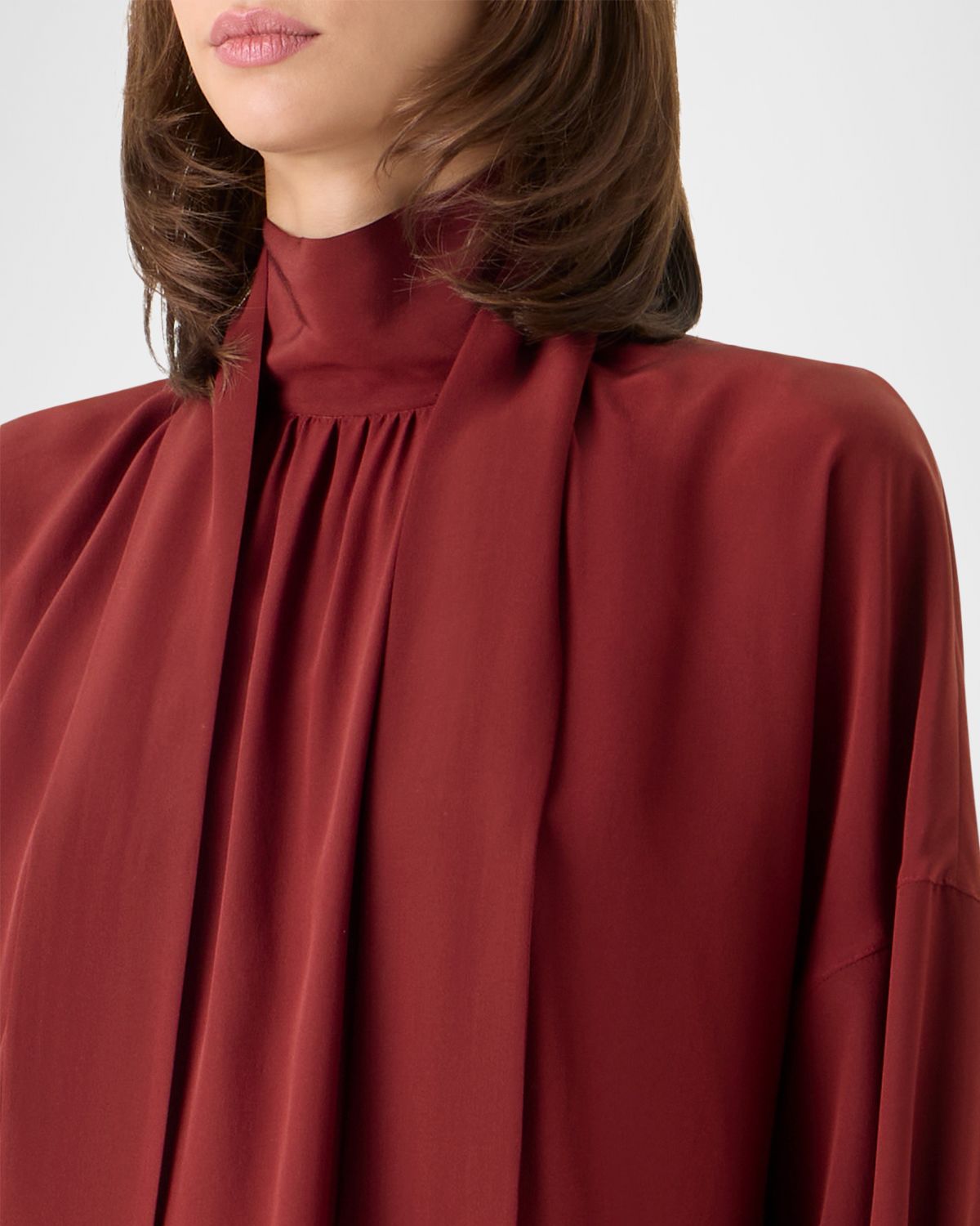 Akris punto Mock-Neck Bow Tie Silk Crepe De Chine Blouse | Thumbnail 5