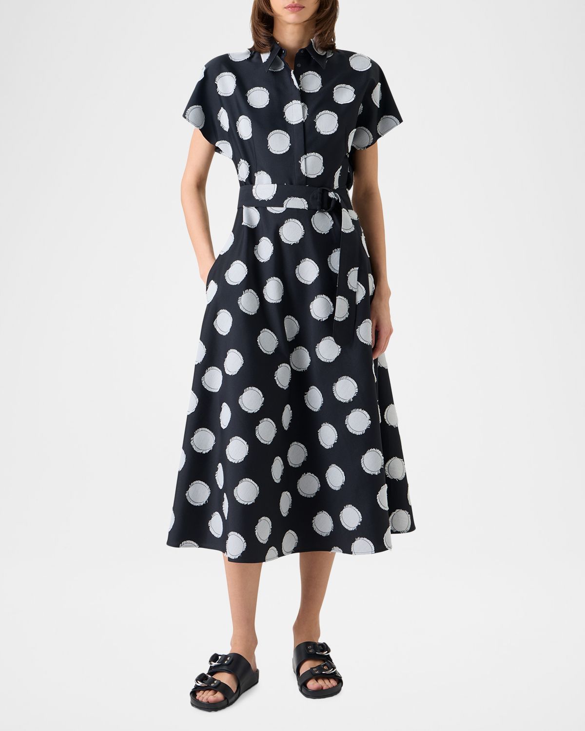 Akris punto Fringed Polka Dot Jacquard Belted Midi Shirtdress | Thumbnail 2