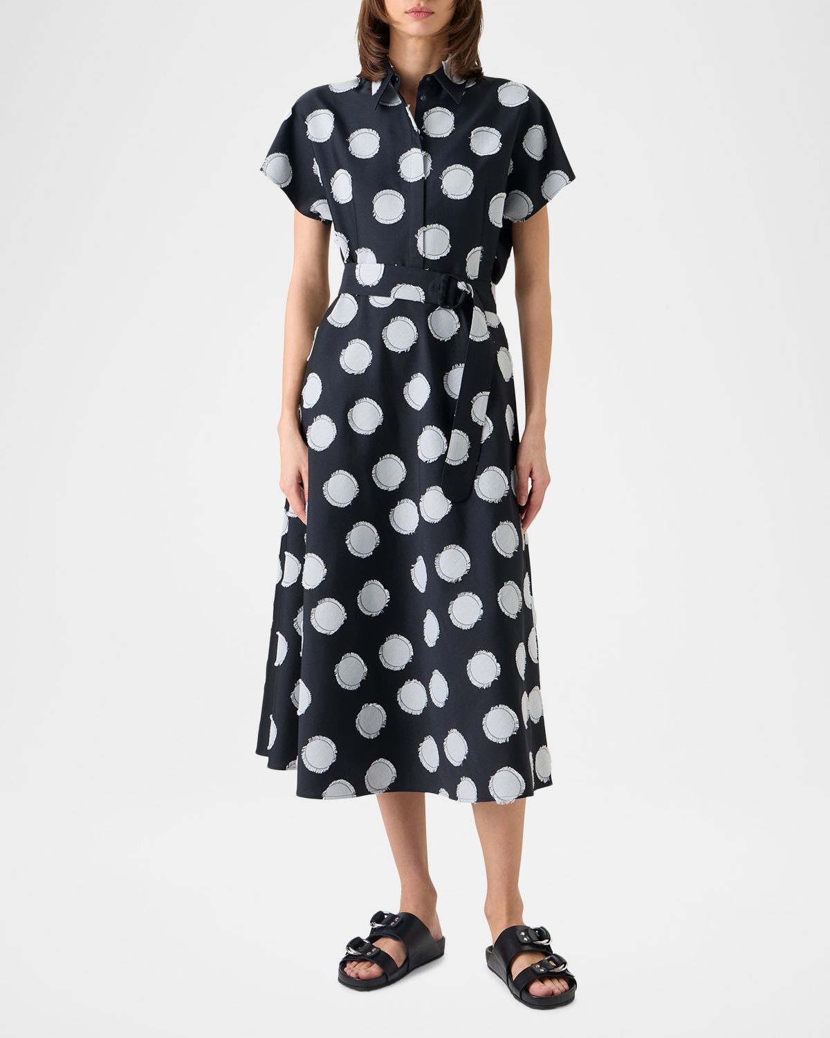 Akris punto Fringed Polka Dot Jacquard Belted Midi Shirtdress | Thumbnail 6