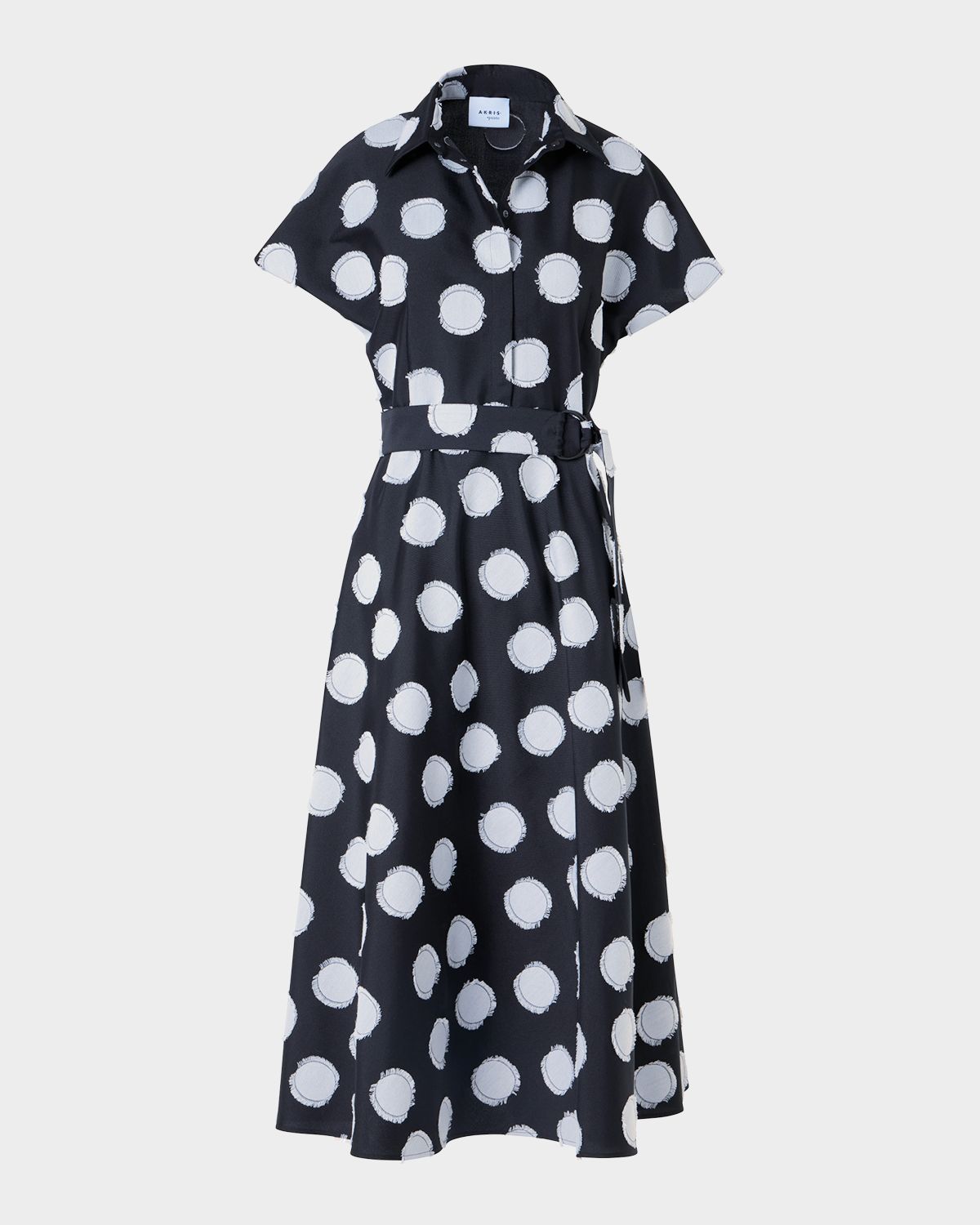 Akris punto Fringed Polka Dot Jacquard Belted Midi Shirtdress