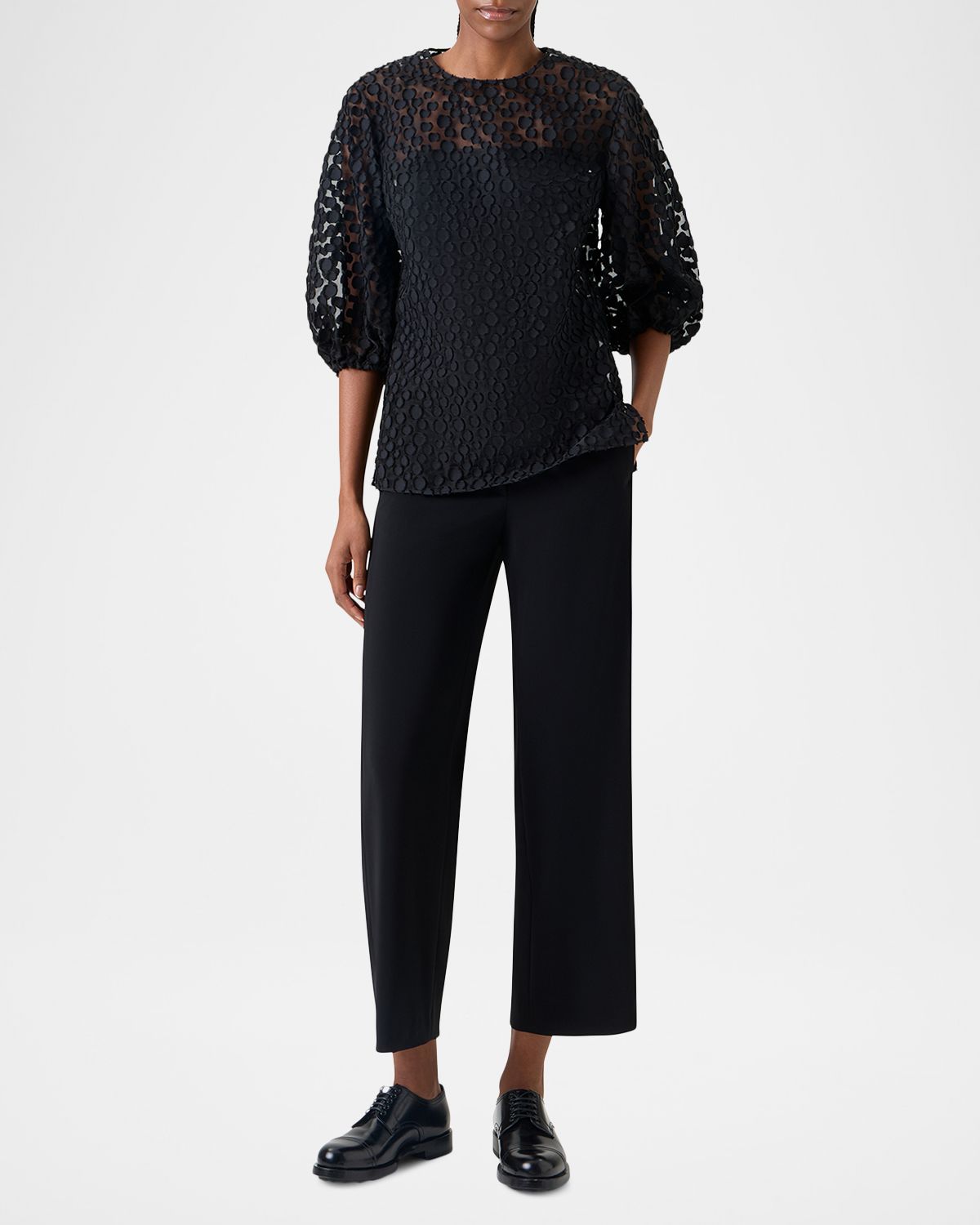 Akris punto Fringed Polka-Dot Jacquard Balloon-Sleeve Blouse | Thumbnail 2