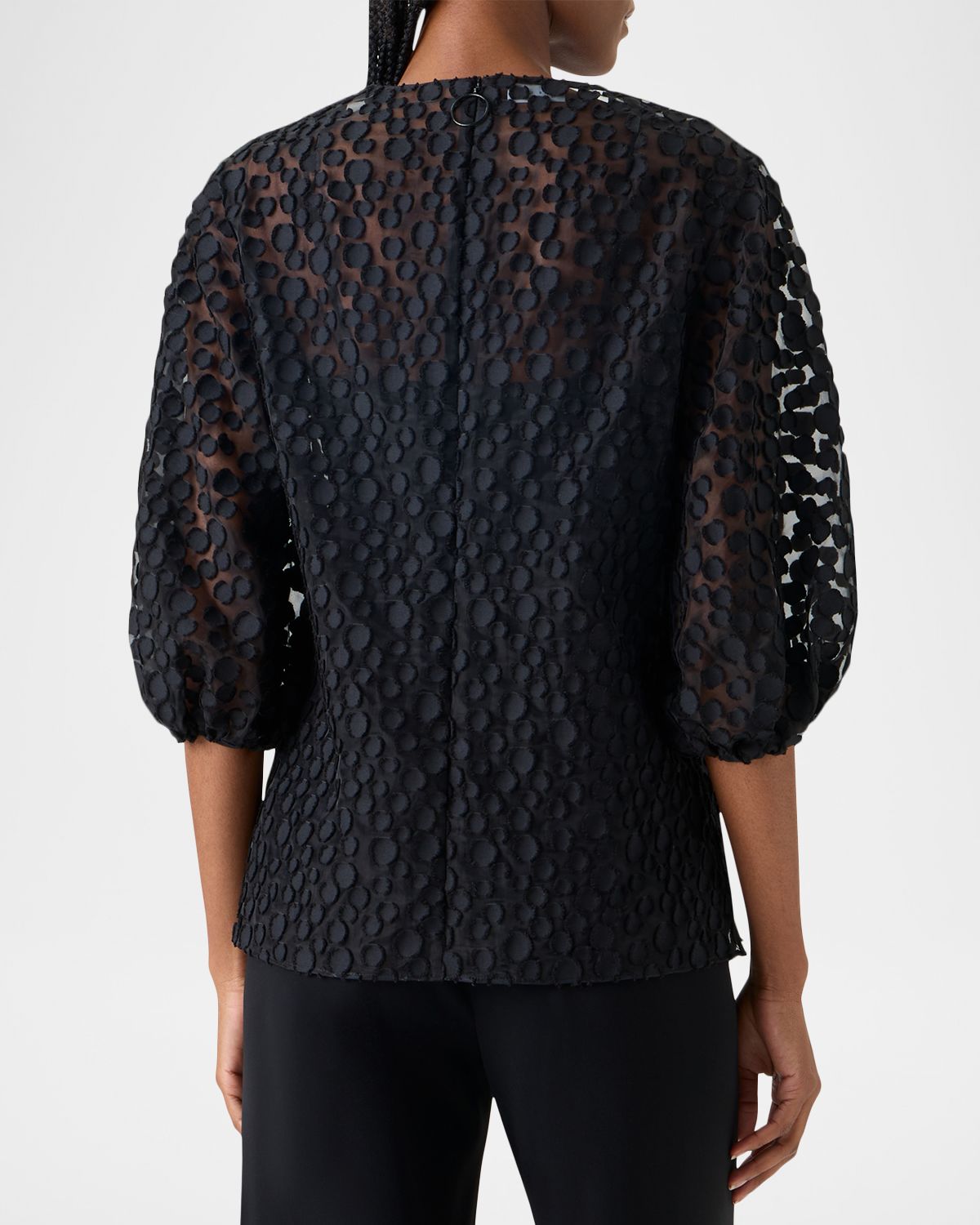 Akris punto Fringed Polka-Dot Jacquard Balloon-Sleeve Blouse | Thumbnail 3