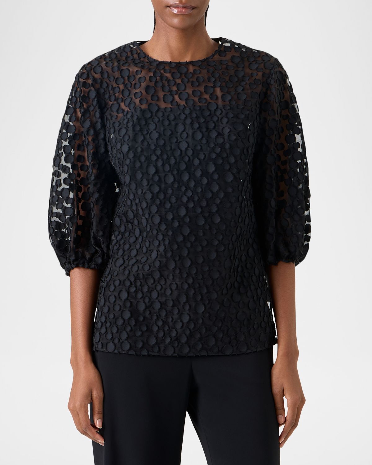 Akris punto Fringed Polka-Dot Jacquard Balloon-Sleeve Blouse | Thumbnail 6