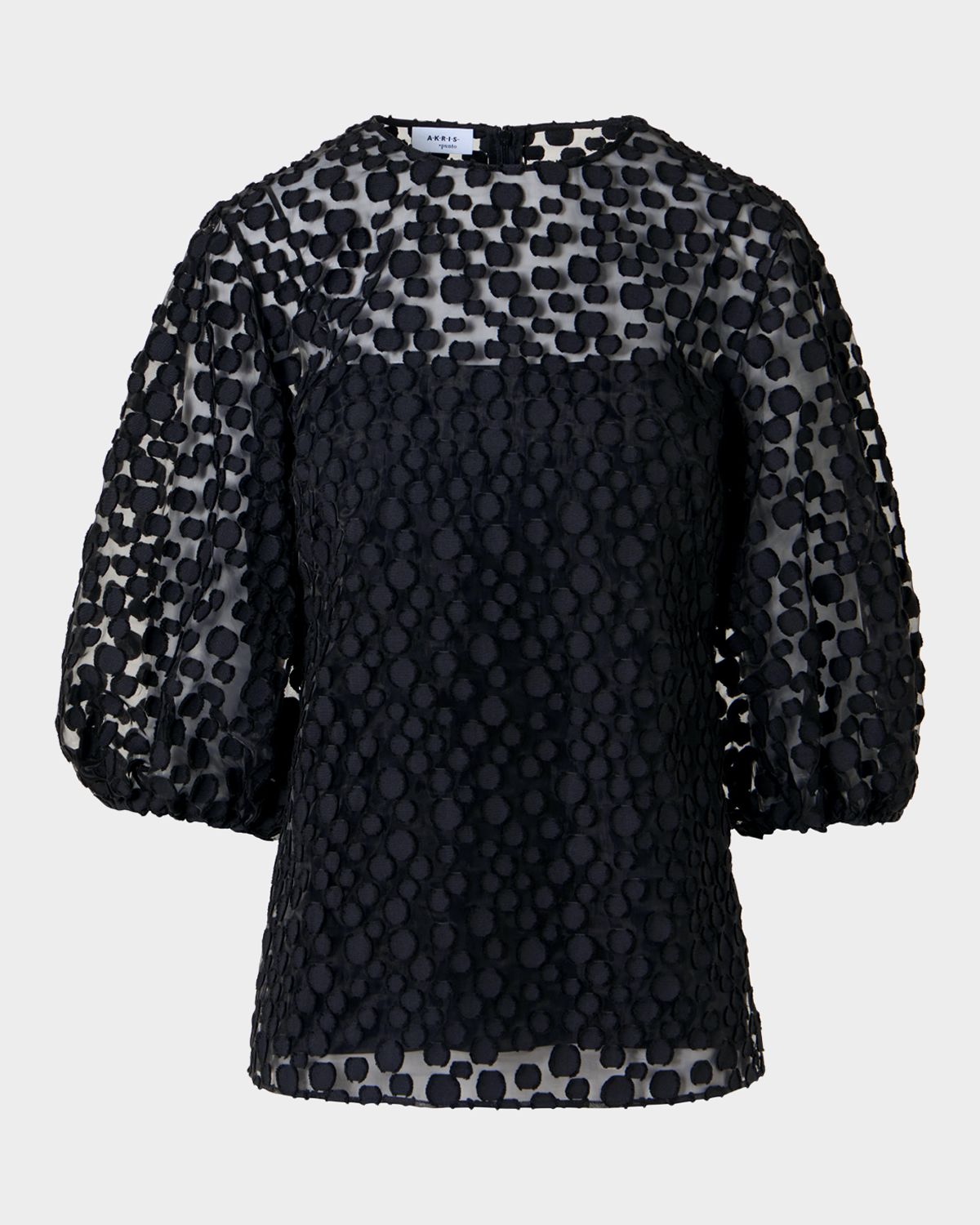 Akris punto Fringed Polka-Dot Jacquard Balloon-Sleeve Blouse