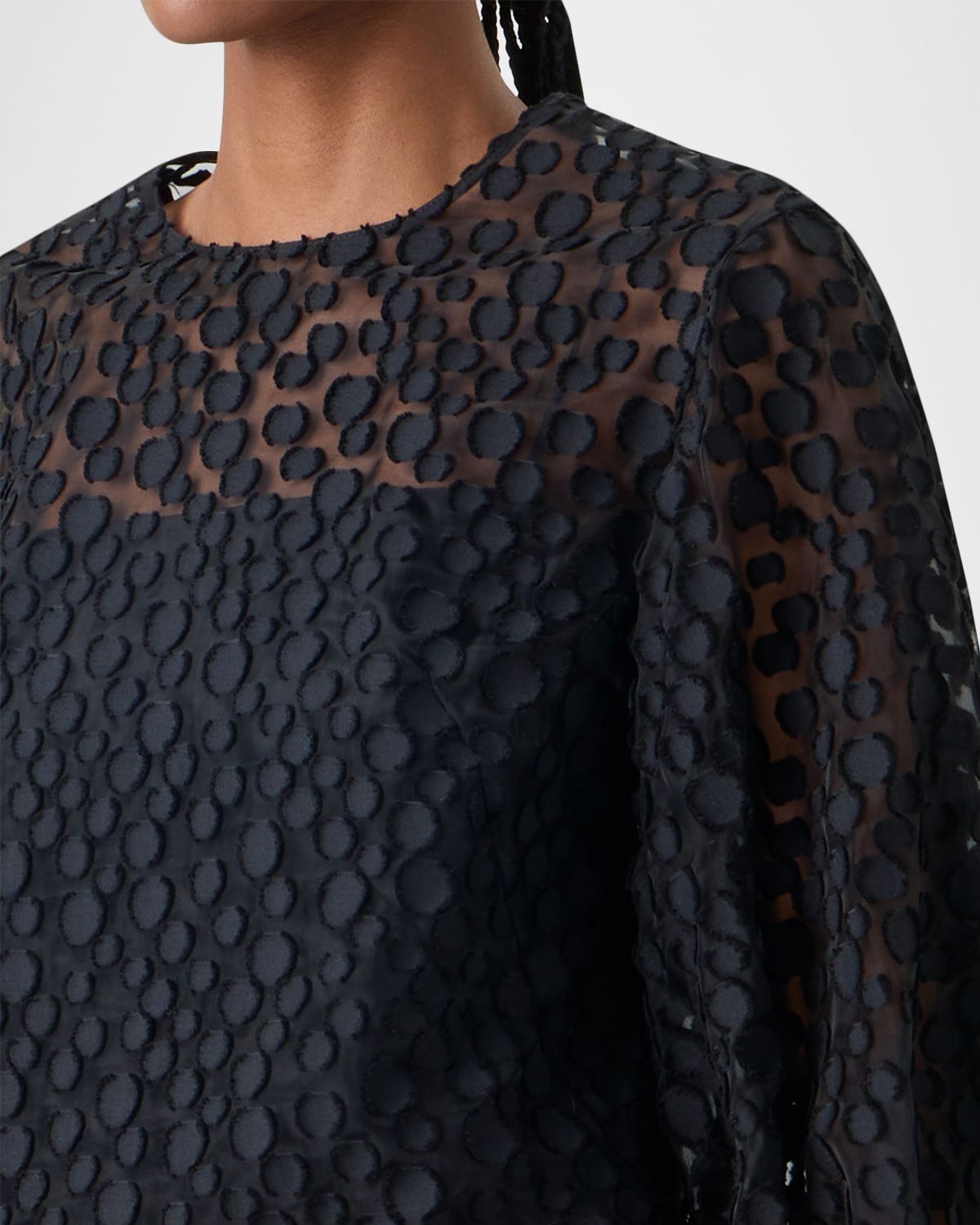 Akris punto Fringed Polka-Dot Jacquard Balloon-Sleeve Blouse | Thumbnail 5