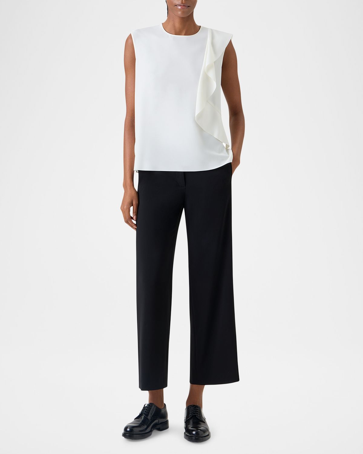 Akris punto Ruffle Lasercut Crepe Sleeveless Blouse | Thumbnail 5
