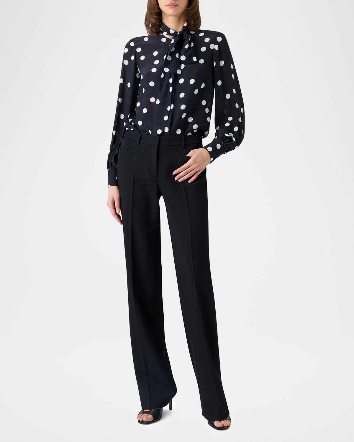 Akris punto Polka Dot-Print Georgette Neck-Bow Blouse | Thumbnail 6 Akris punto Polka Dot-Print Georgette Neck-Bow Blouse | Thumbnail 6